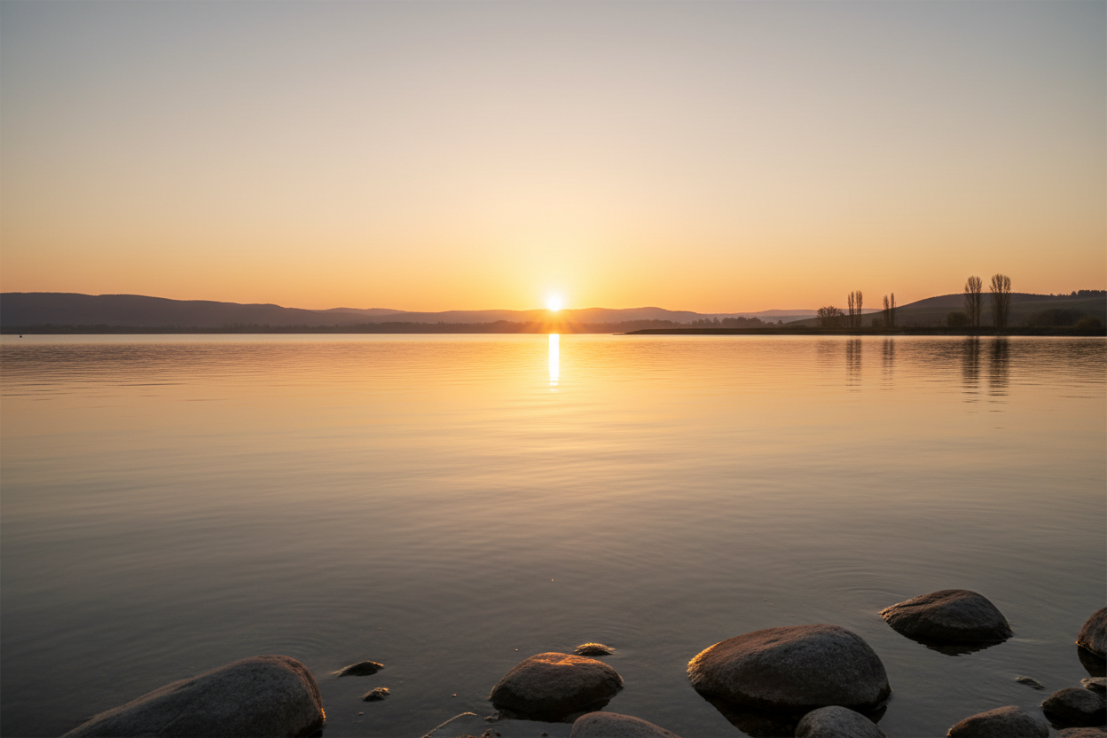 Inspirational recovery quotes - golden sunrise over a calm lake representing hope and healing in sobriety