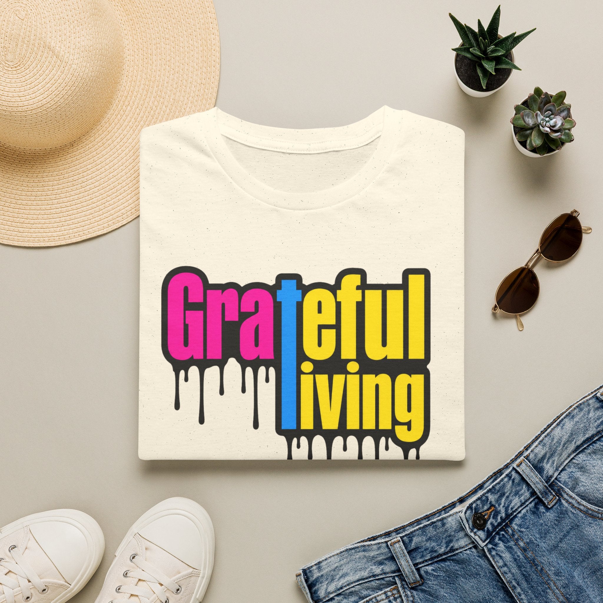 Grateful Living – Neon Drip Recovery Tee