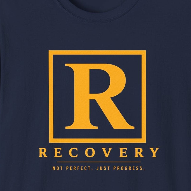 Recovery Not Perfect Just Progress Gold Edition Tee – Minimalist Recovery Shirt
