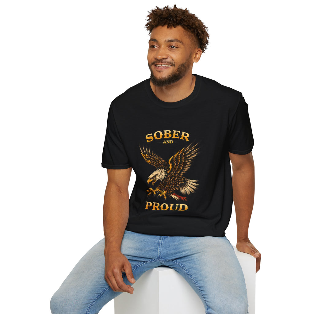 Sober and Proud Eagle T-Shirt | Patriotic Recovery Shirt | Vintage Tattoo Style Sobriety Tee | Clean & Sober Apparel