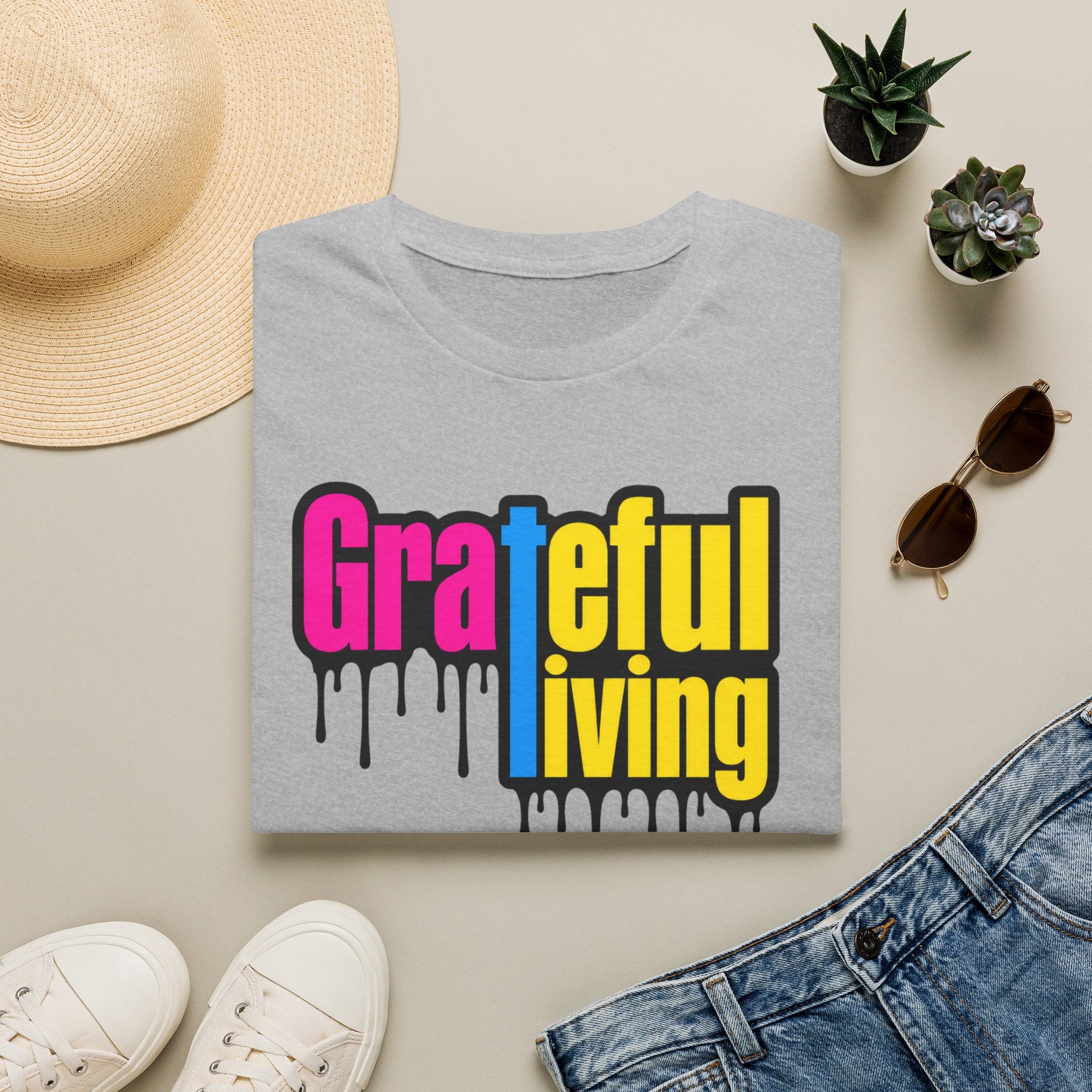 Grateful Living – Neon Drip Recovery Tee