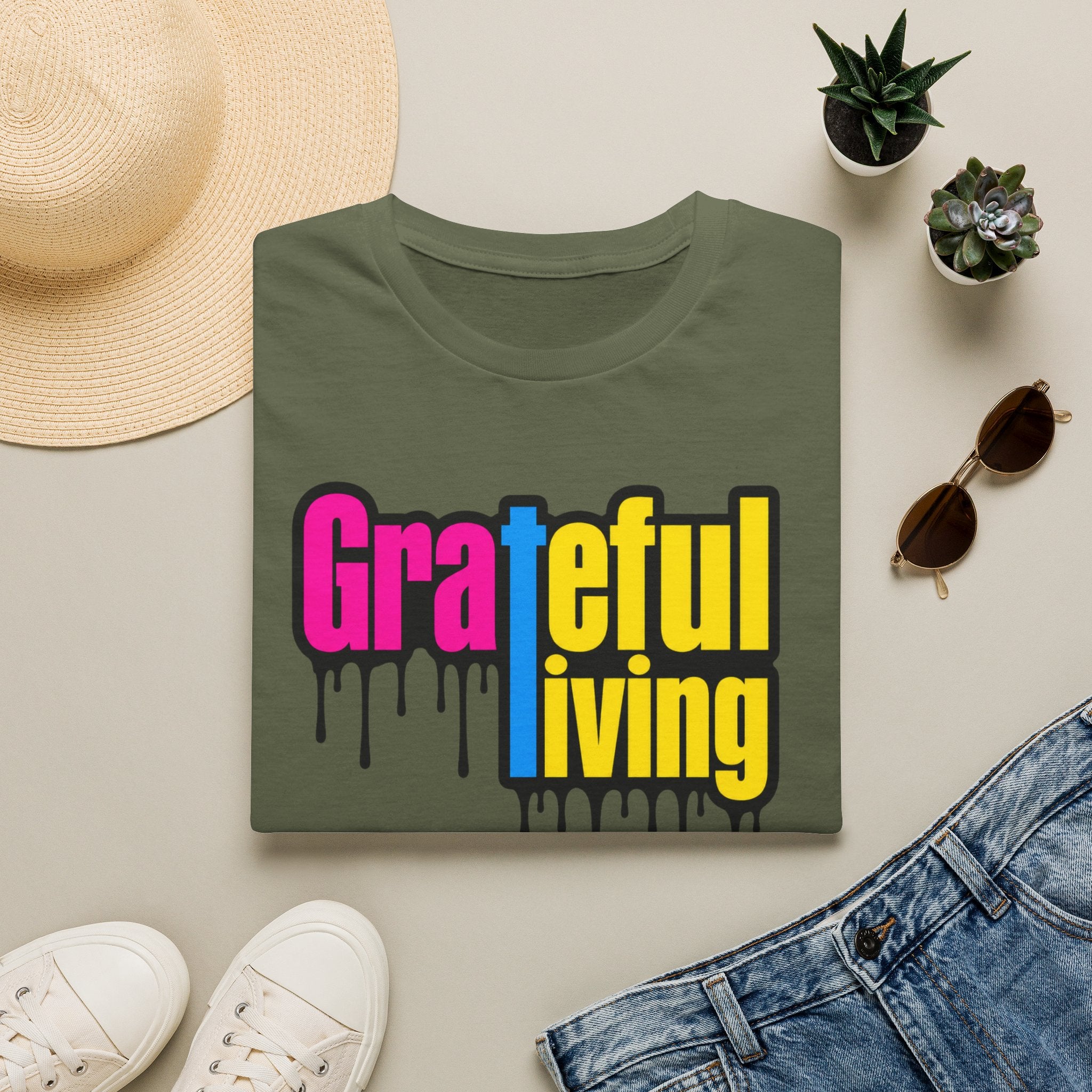 Grateful Living – Neon Drip Recovery Tee