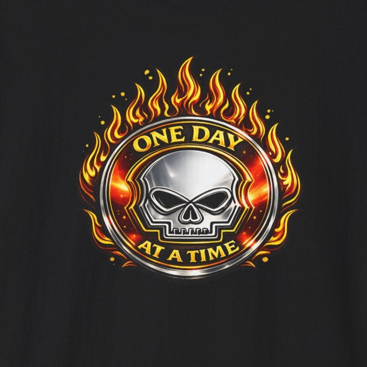 🔥 One Day at a Time Skull Flame Recovery Tee 🔥