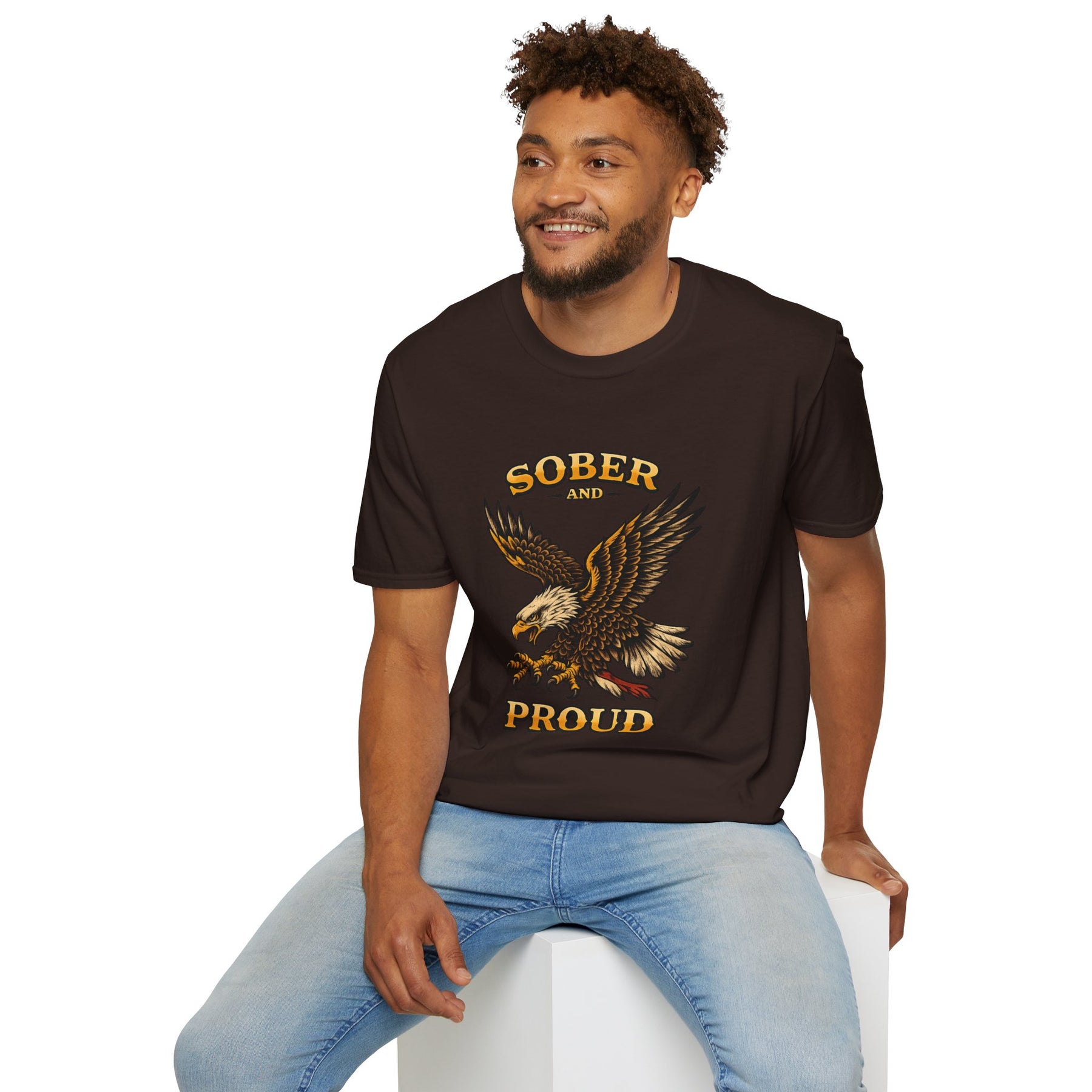 Sober and Proud Eagle T-Shirt | Patriotic Recovery Shirt | Vintage Tattoo Style Sobriety Tee | Clean & Sober Apparel