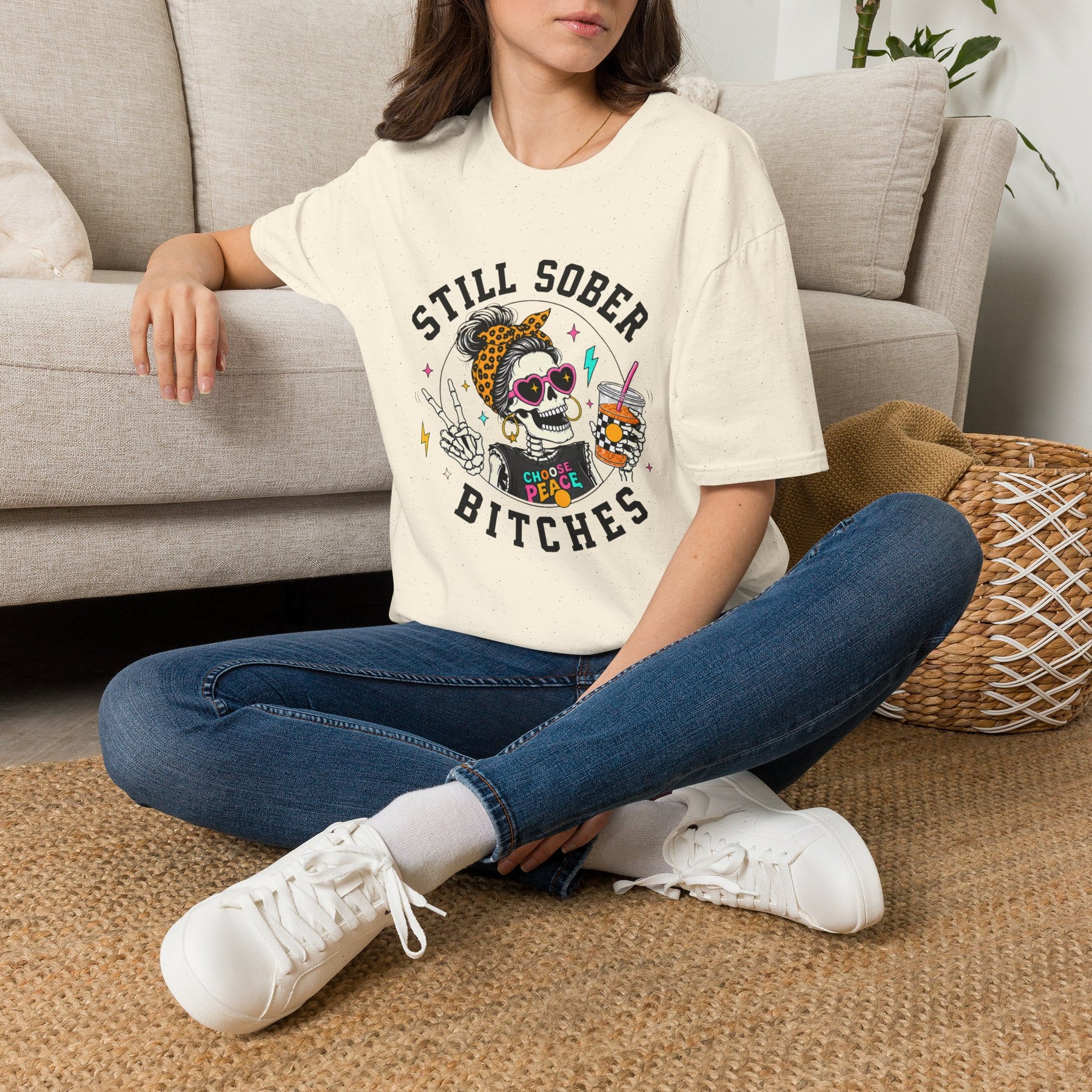 Still Sober Bitches Skeleton Coffee Cup Recovery T-Shirt