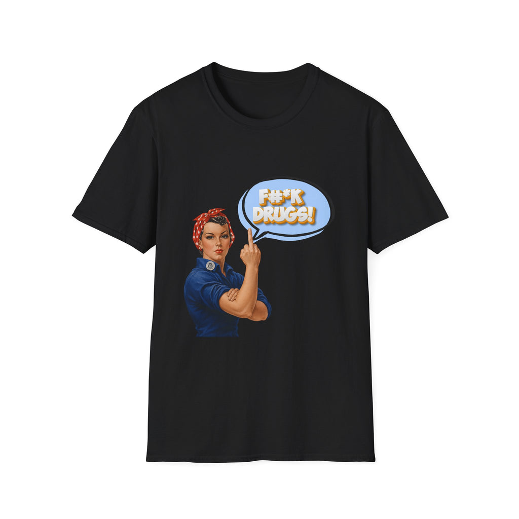 F#K Drugs Rosie Tee – design detail | DPR Recovery Tees
