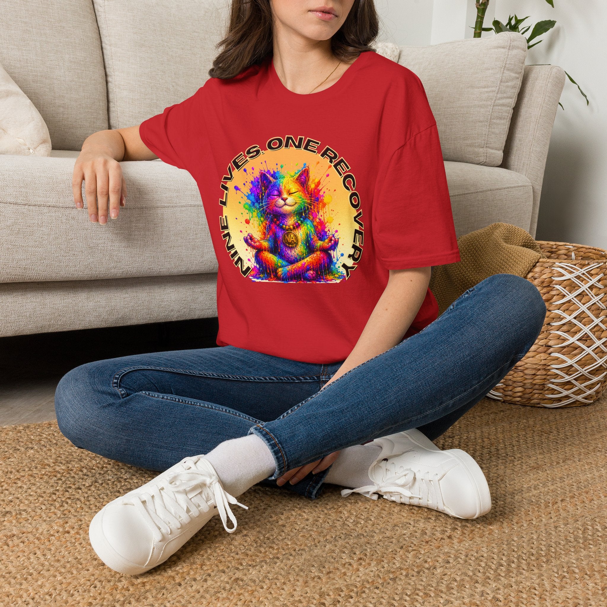 Nine Lives, One Recovery – Meditation Cat Recovery Tee