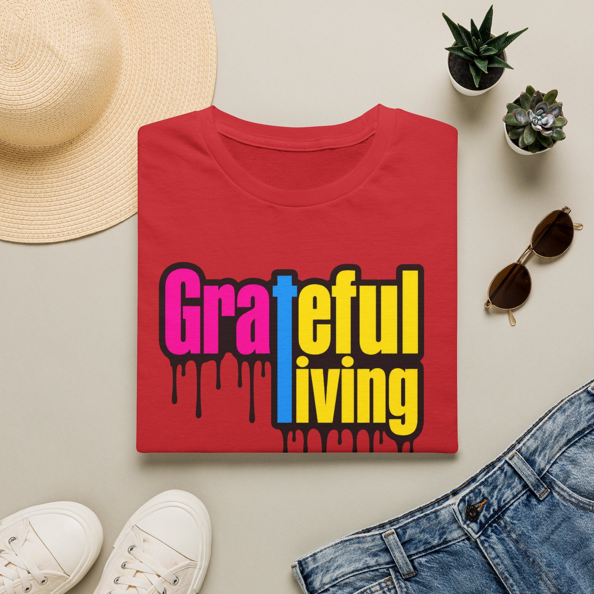 Grateful Living – Neon Drip Recovery Tee
