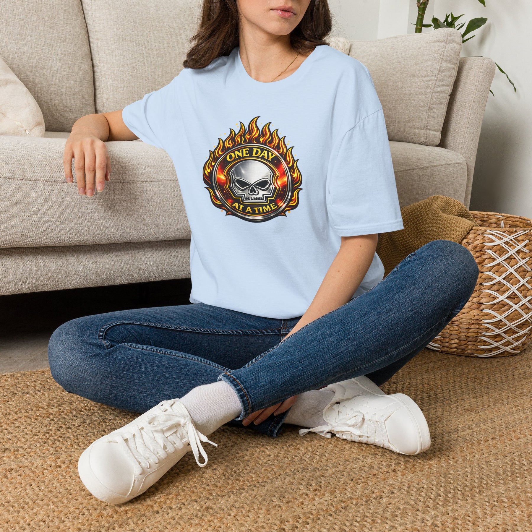 🔥 One Day at a Time Skull Flame Recovery Tee 🔥 – DPR Recovery Tee
