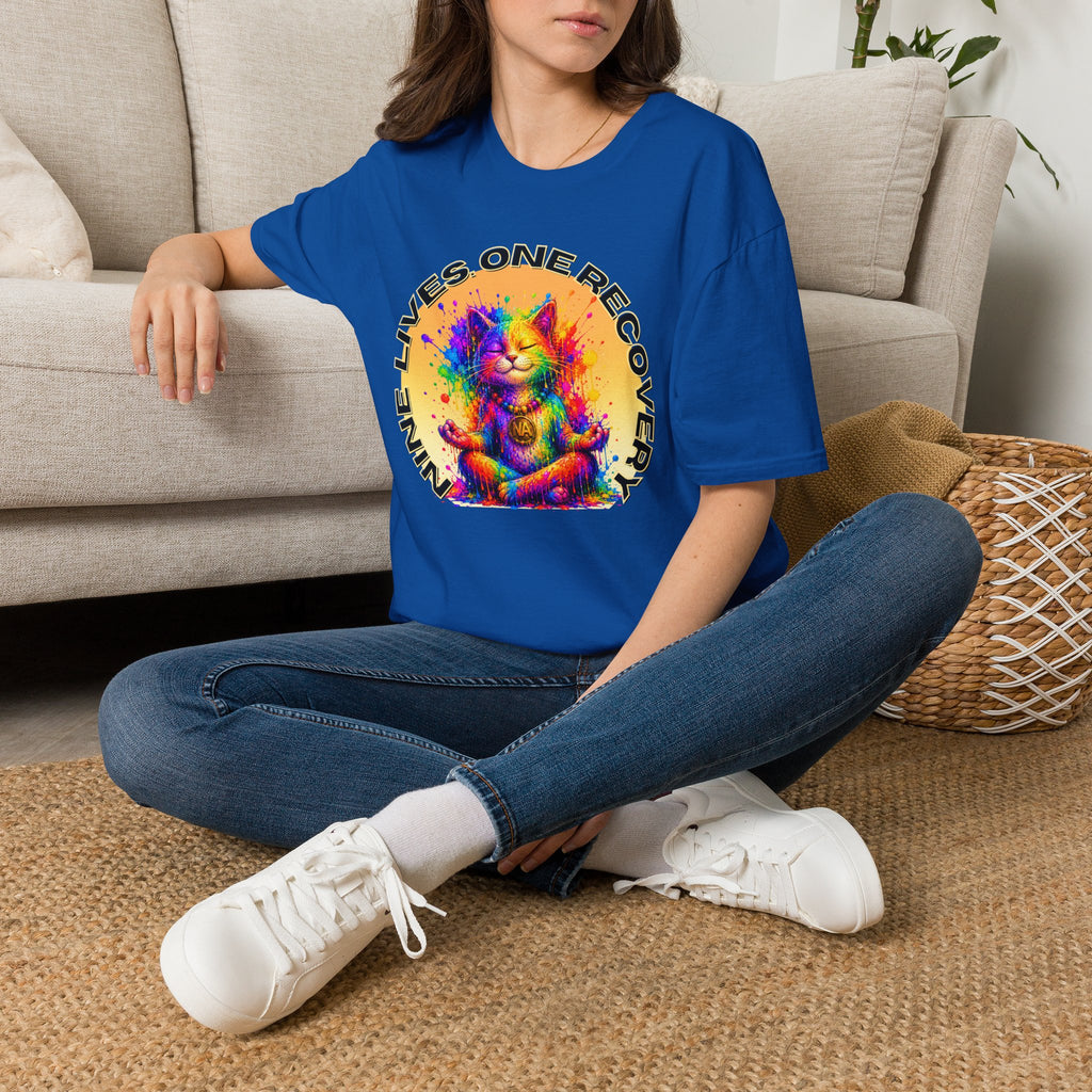 Nine Lives, One Recovery – Meditation Cat Recovery Tee