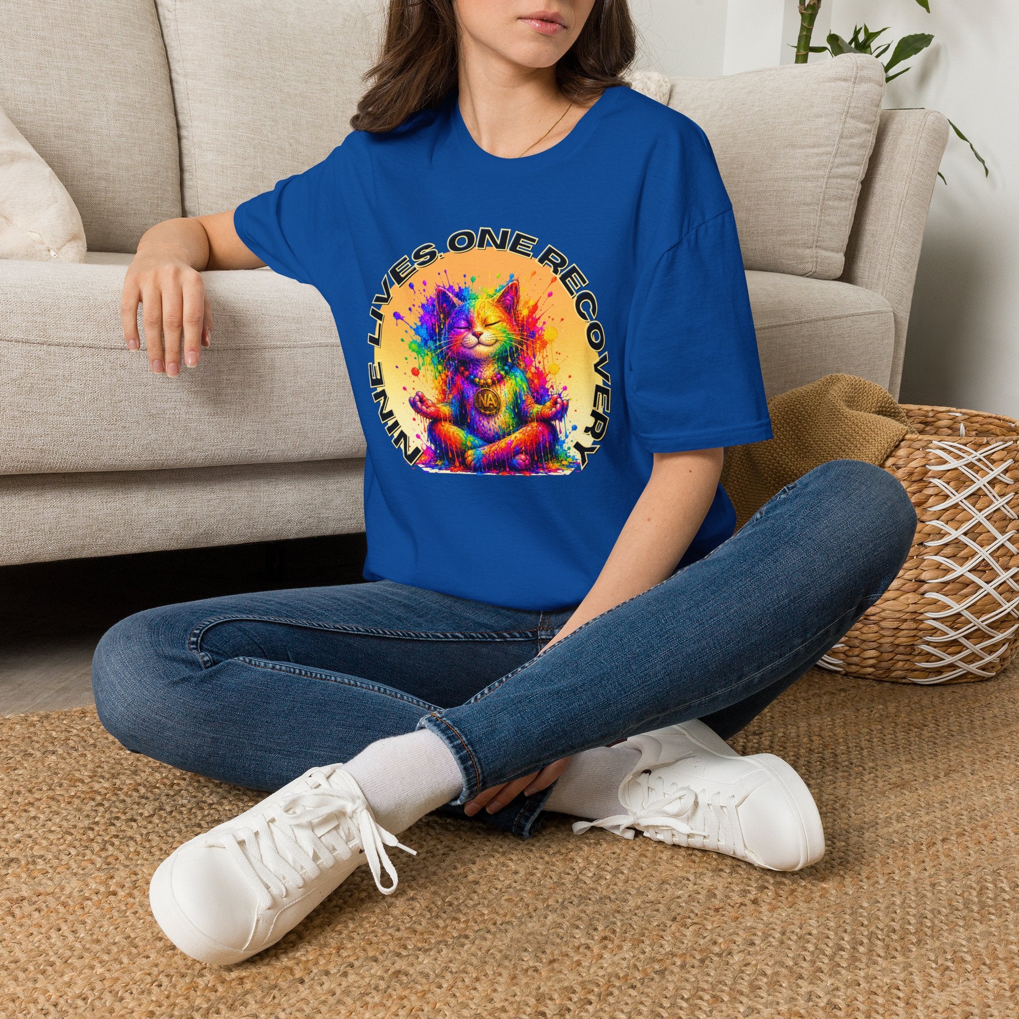 Nine Lives, One Recovery – Meditation Cat Recovery Tee