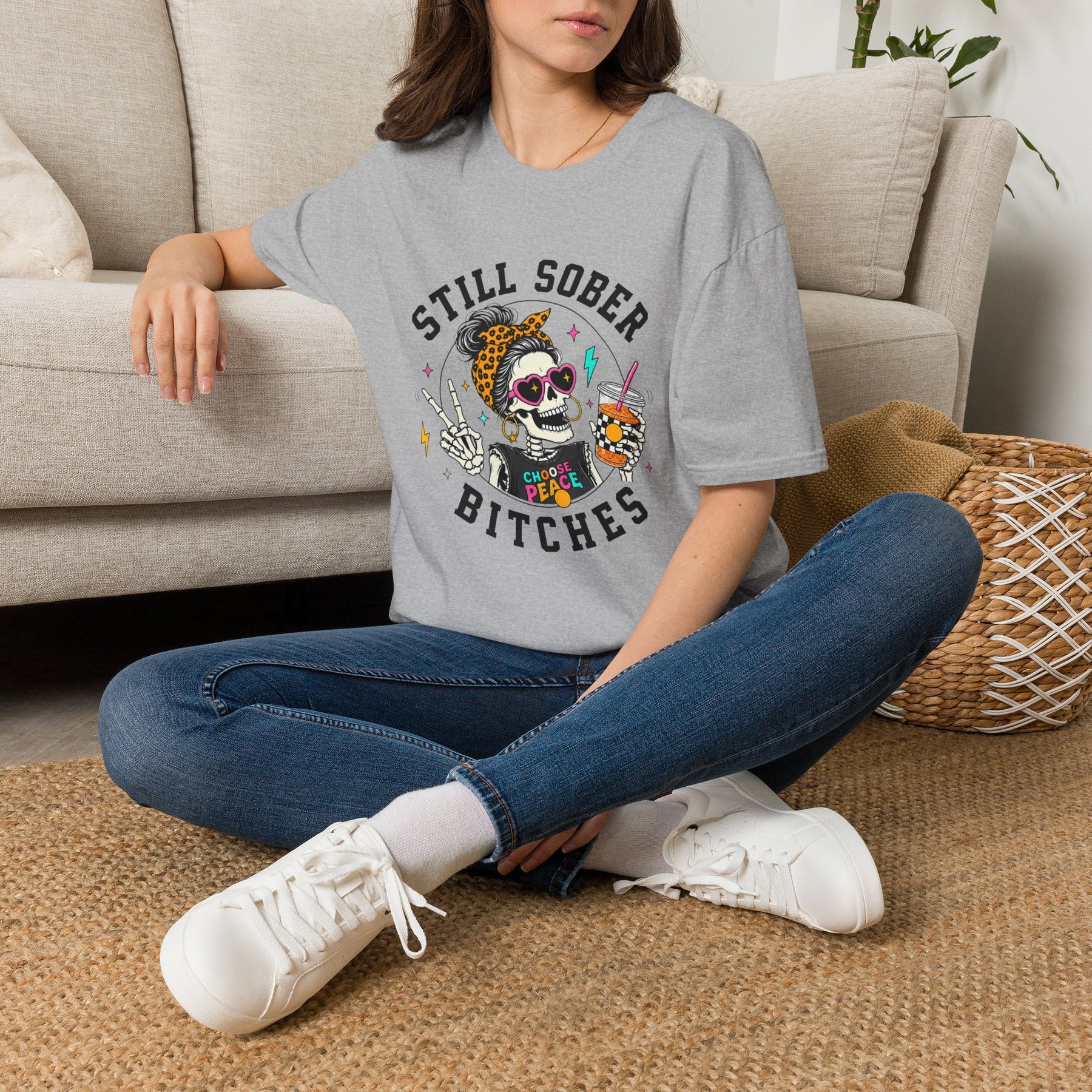 Still Sober Bitches Skeleton Coffee Cup Recovery T-Shirt