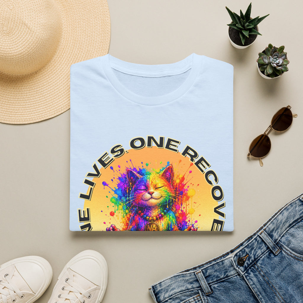 Nine Lives, One Recovery – Meditation Cat Recovery Tee
