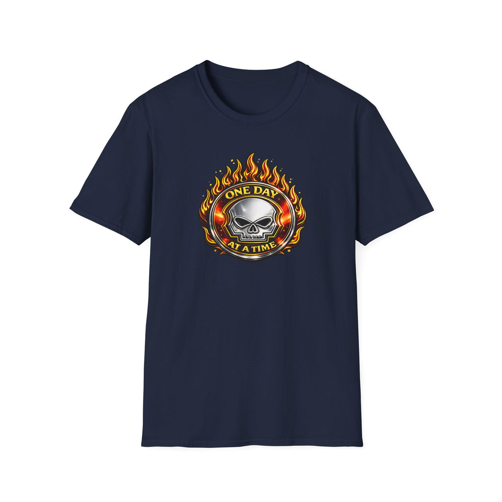 🔥 One Day at a Time Skull Flame Recovery Tee 🔥