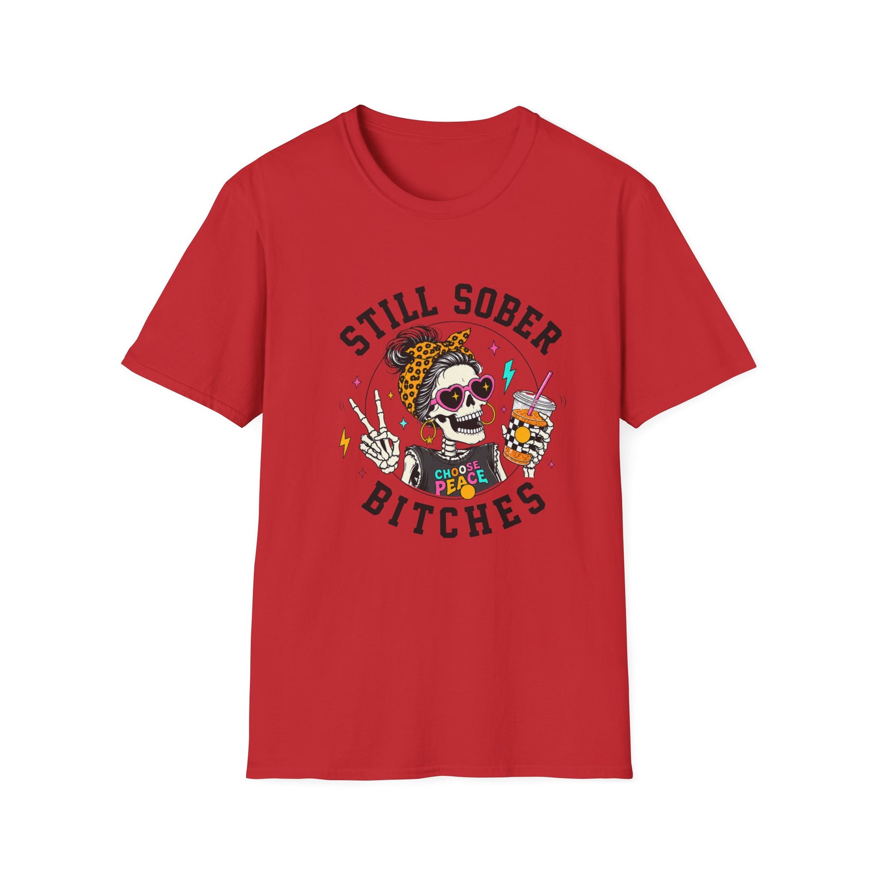 Still Sober Bitches Skeleton Coffee Cup Recovery T-Shirt