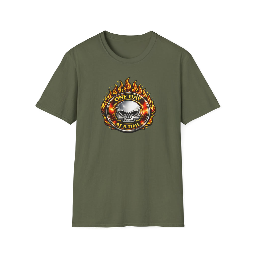 🔥 One Day at a Time Skull Flame Recovery Tee 🔥