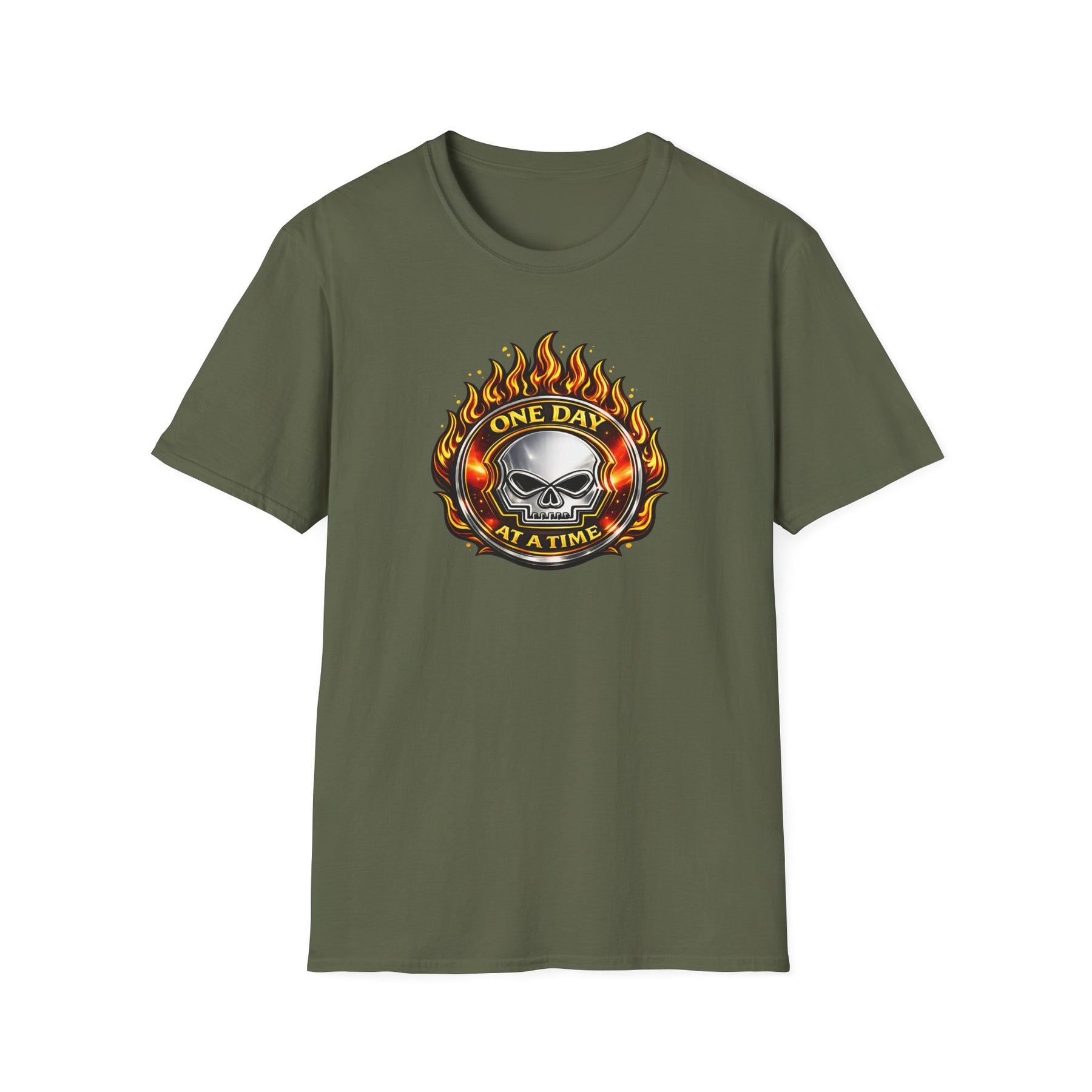 🔥 One Day at a Time Skull Flame Recovery Tee 🔥 – DPR Recovery Tee