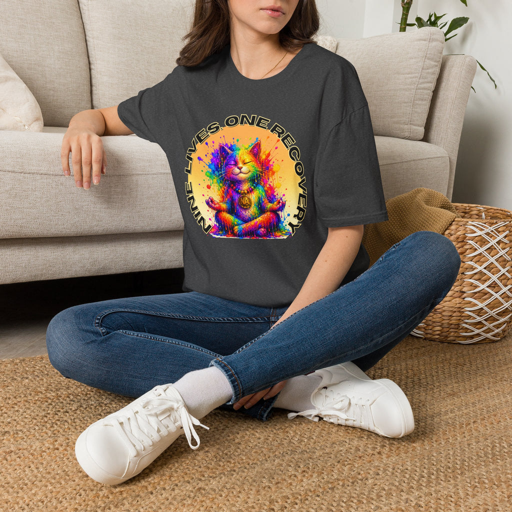 Nine Lives, One Recovery – Meditation Cat Recovery Tee