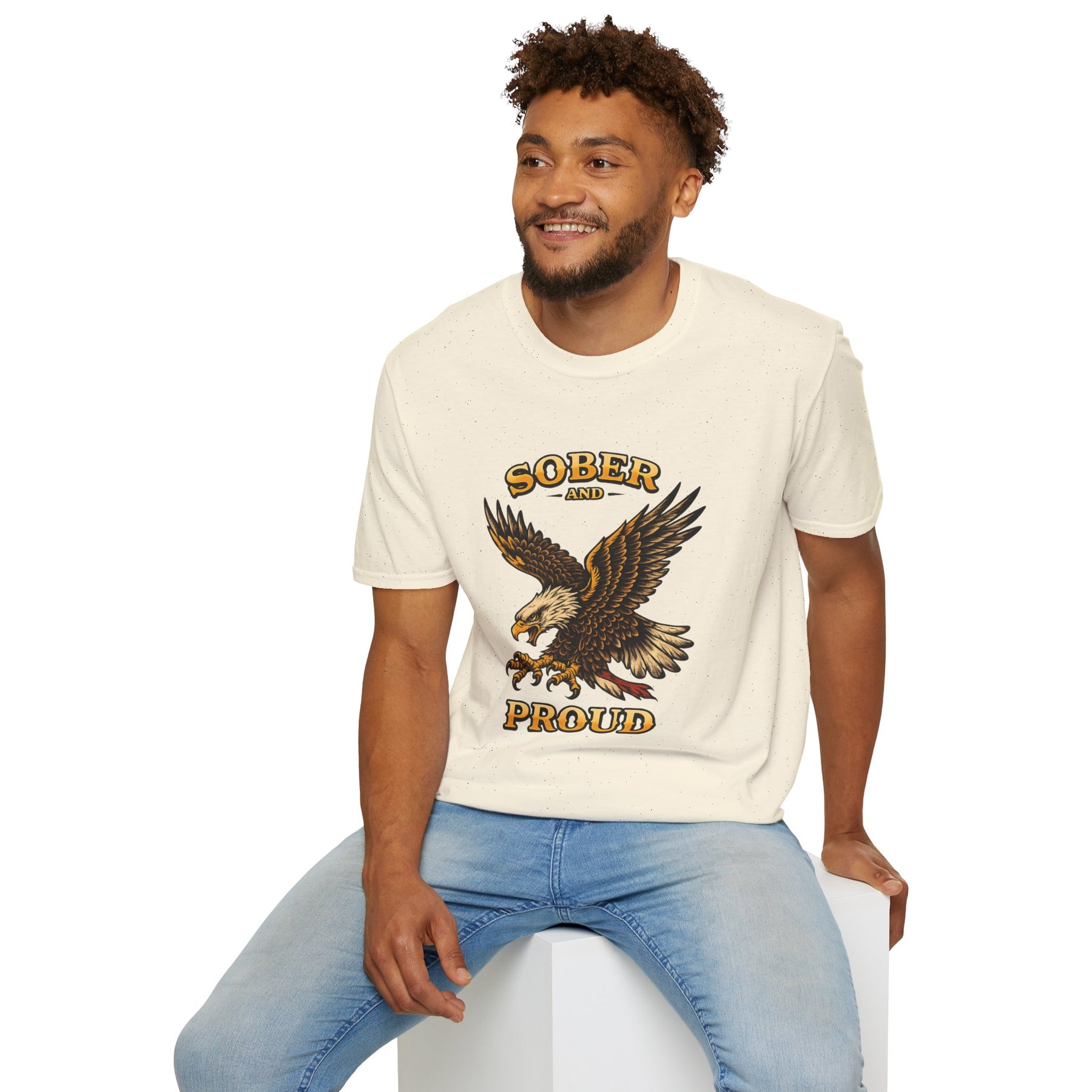 Sober and Proud Eagle T-Shirt | Patriotic Recovery Shirt | Vintage Tattoo Style Sobriety Tee | Clean & Sober Apparel
