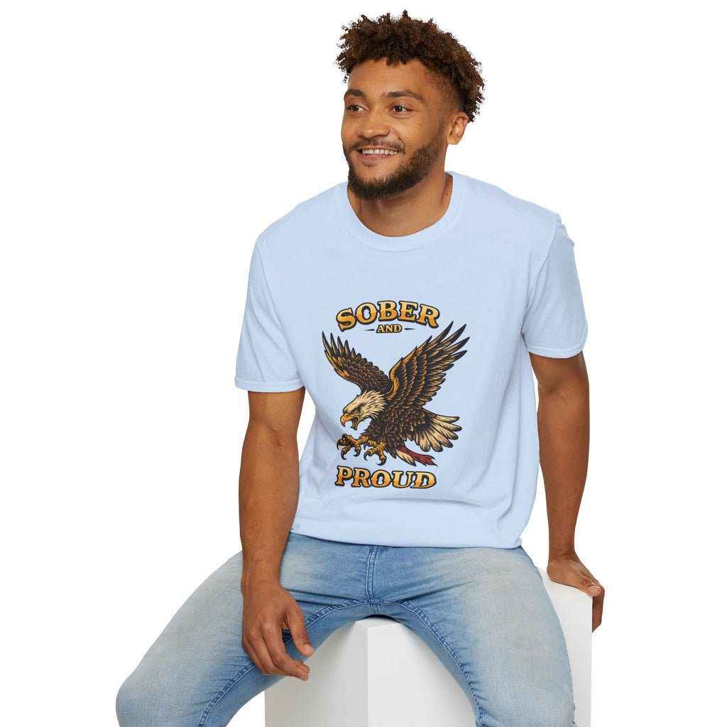 Sober and Proud Eagle T-Shirt | Patriotic Recovery Shirt | Vintage Tattoo Style Sobriety Tee | Clean & Sober Apparel
