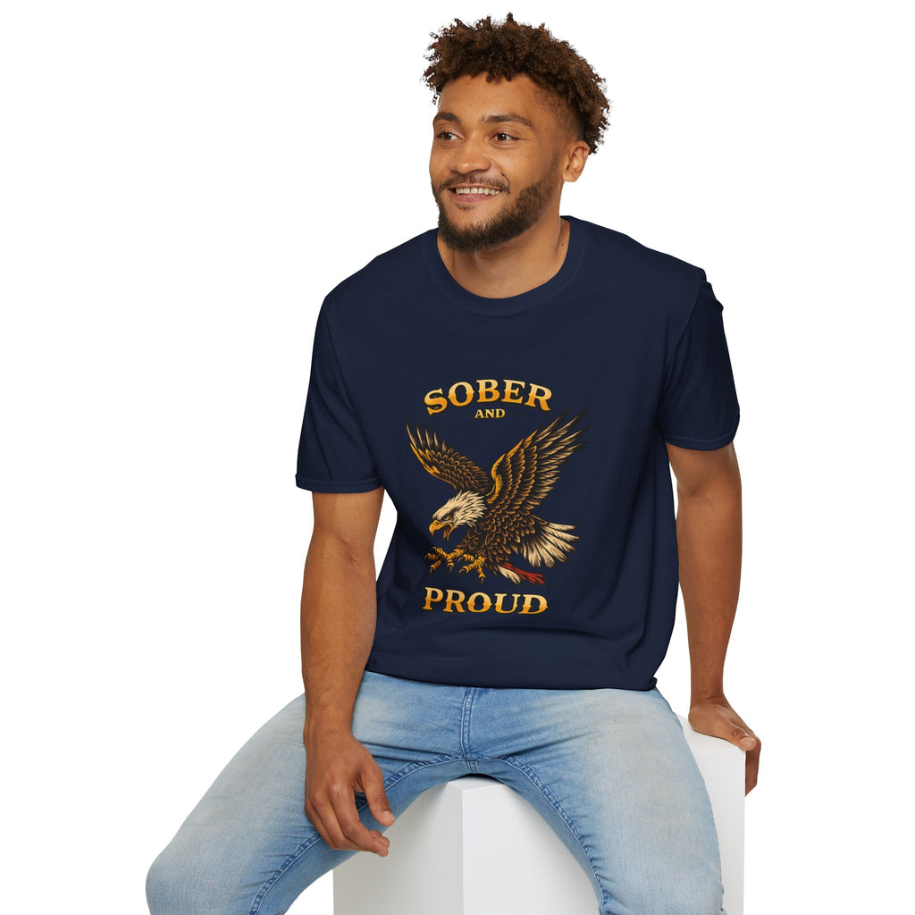 Sober and Proud Eagle T-Shirt | Patriotic Recovery Shirt | Vintage Tattoo Style Sobriety Tee | Clean & Sober Apparel