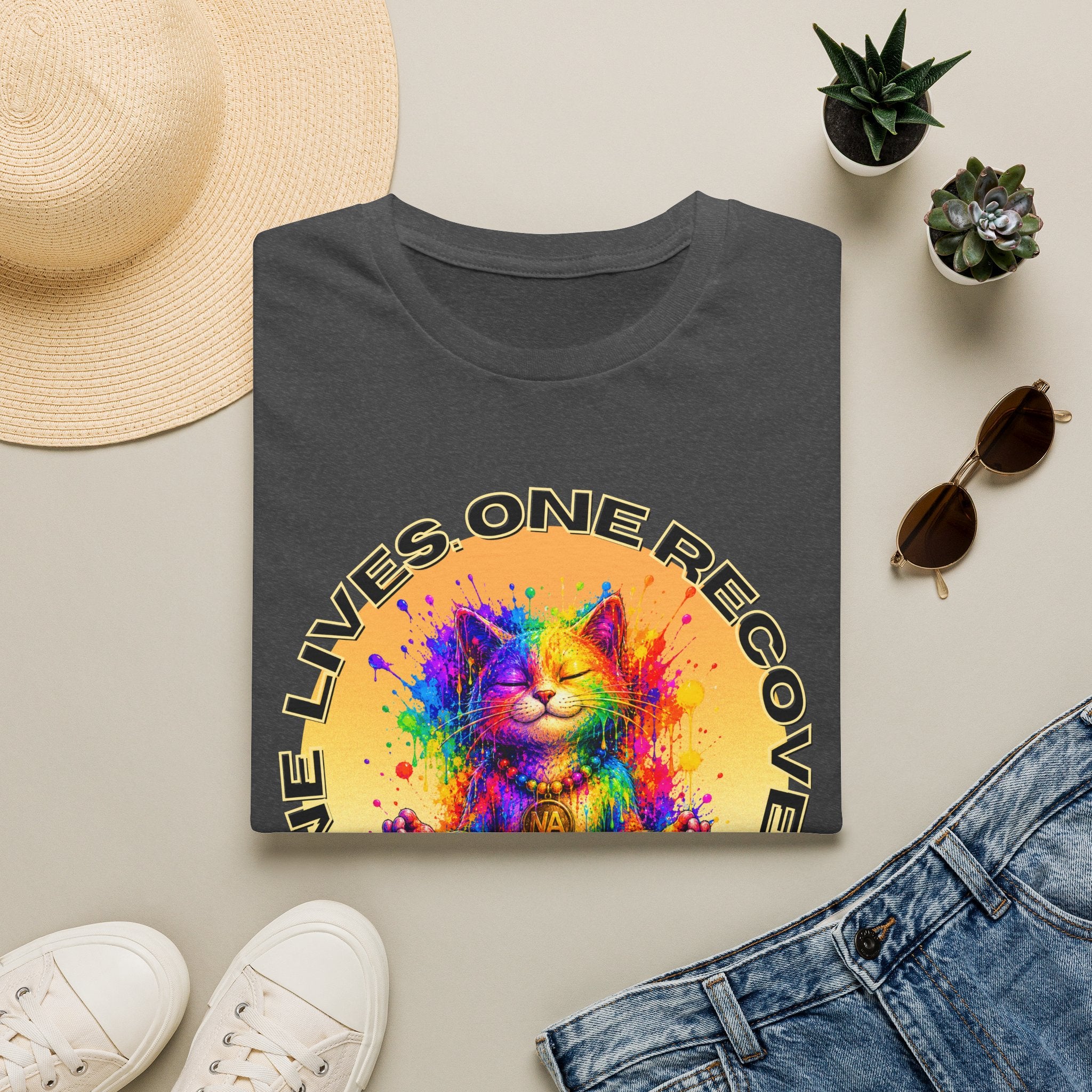 Nine Lives, One Recovery – Meditation Cat Recovery Tee