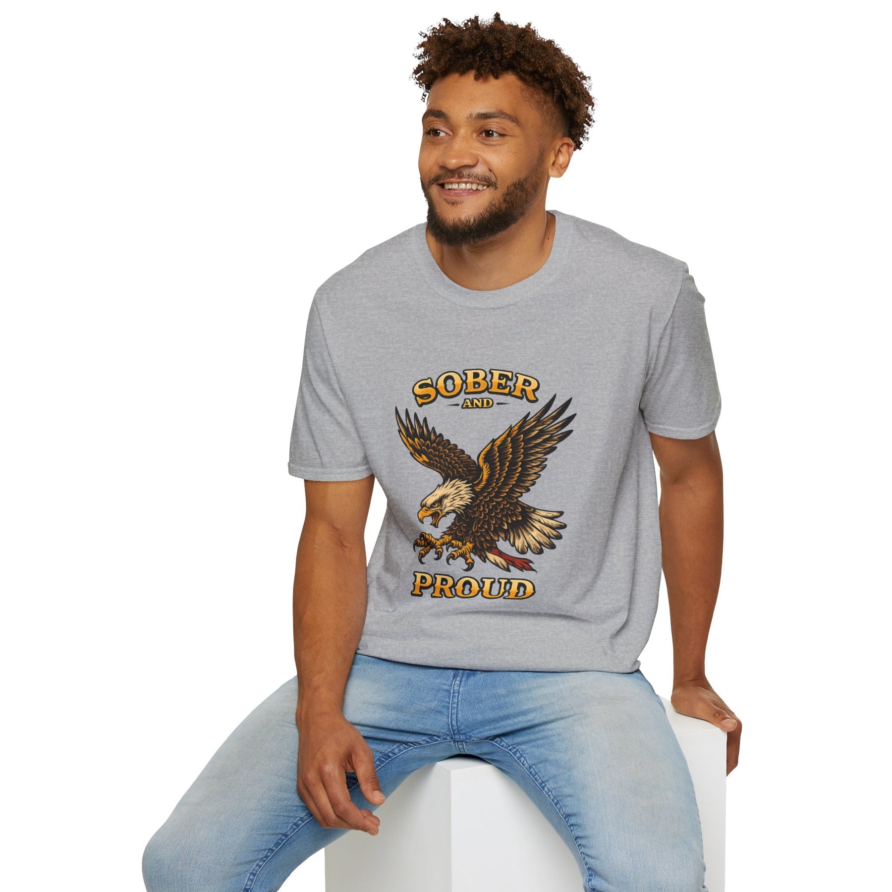 Sober and Proud Eagle T-Shirt | Patriotic Recovery Shirt | Vintage Tattoo Style Sobriety Tee | Clean & Sober Apparel