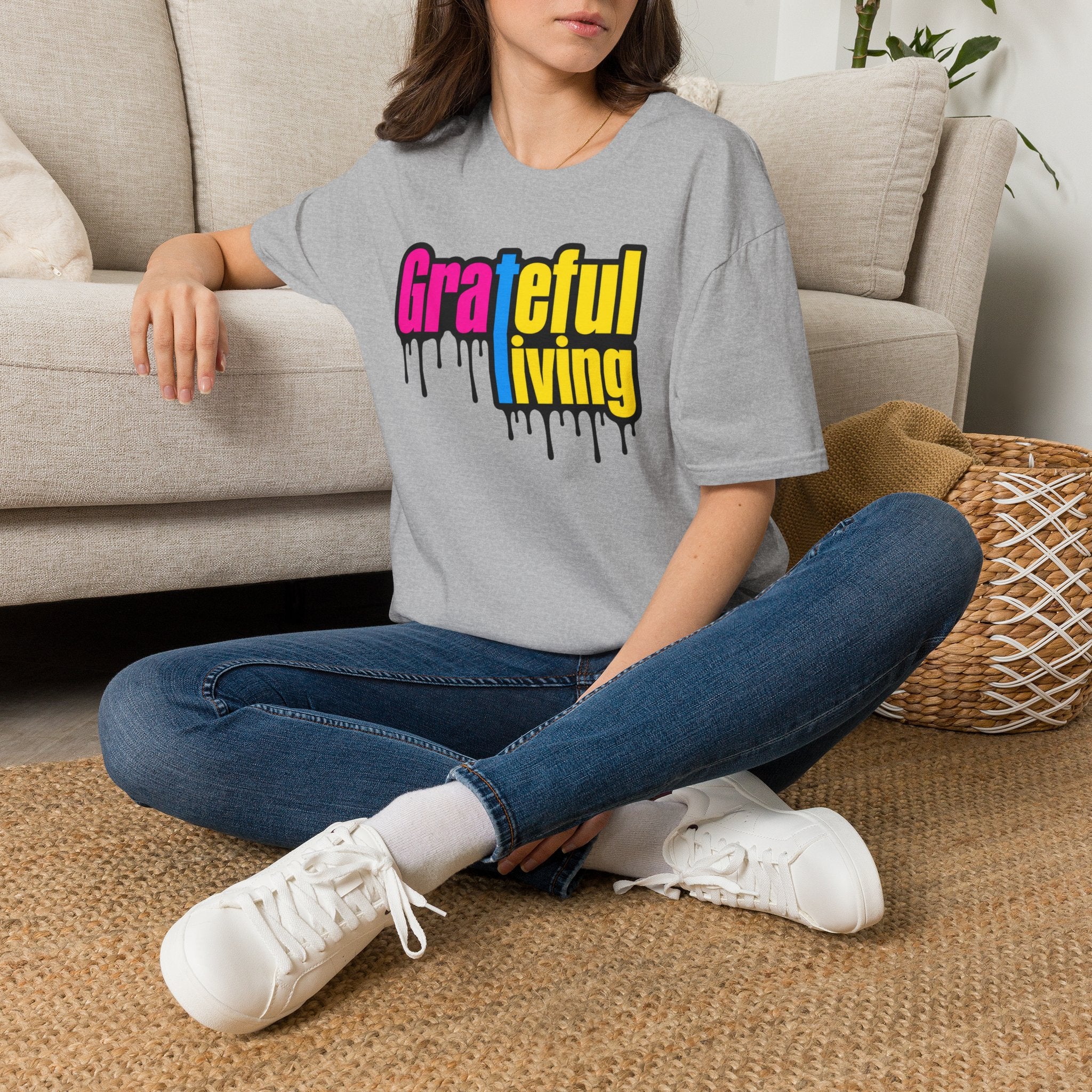 Grateful Living – Neon Drip Recovery Tee