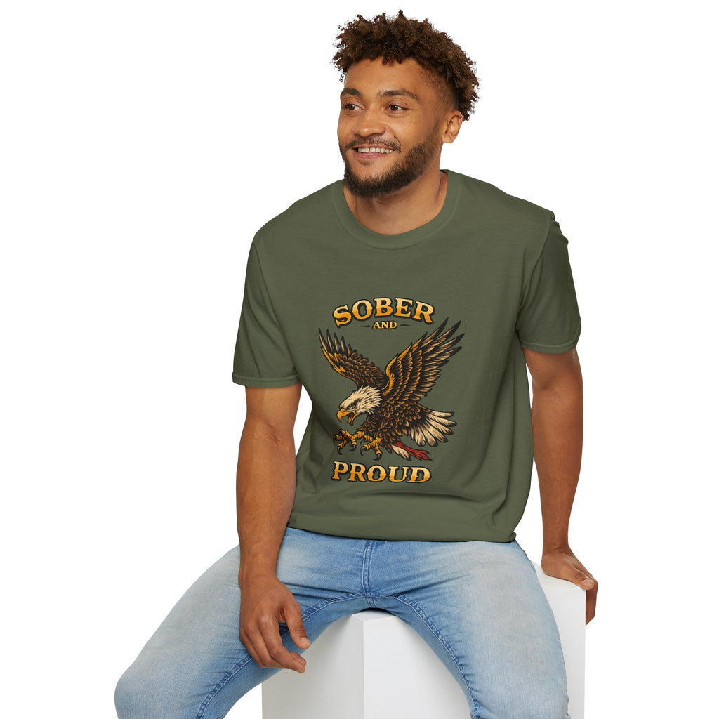 Sober and Proud Eagle T-Shirt | Patriotic Recovery Shirt | Vintage Tattoo Style Sobriety Tee | Clean & Sober Apparel