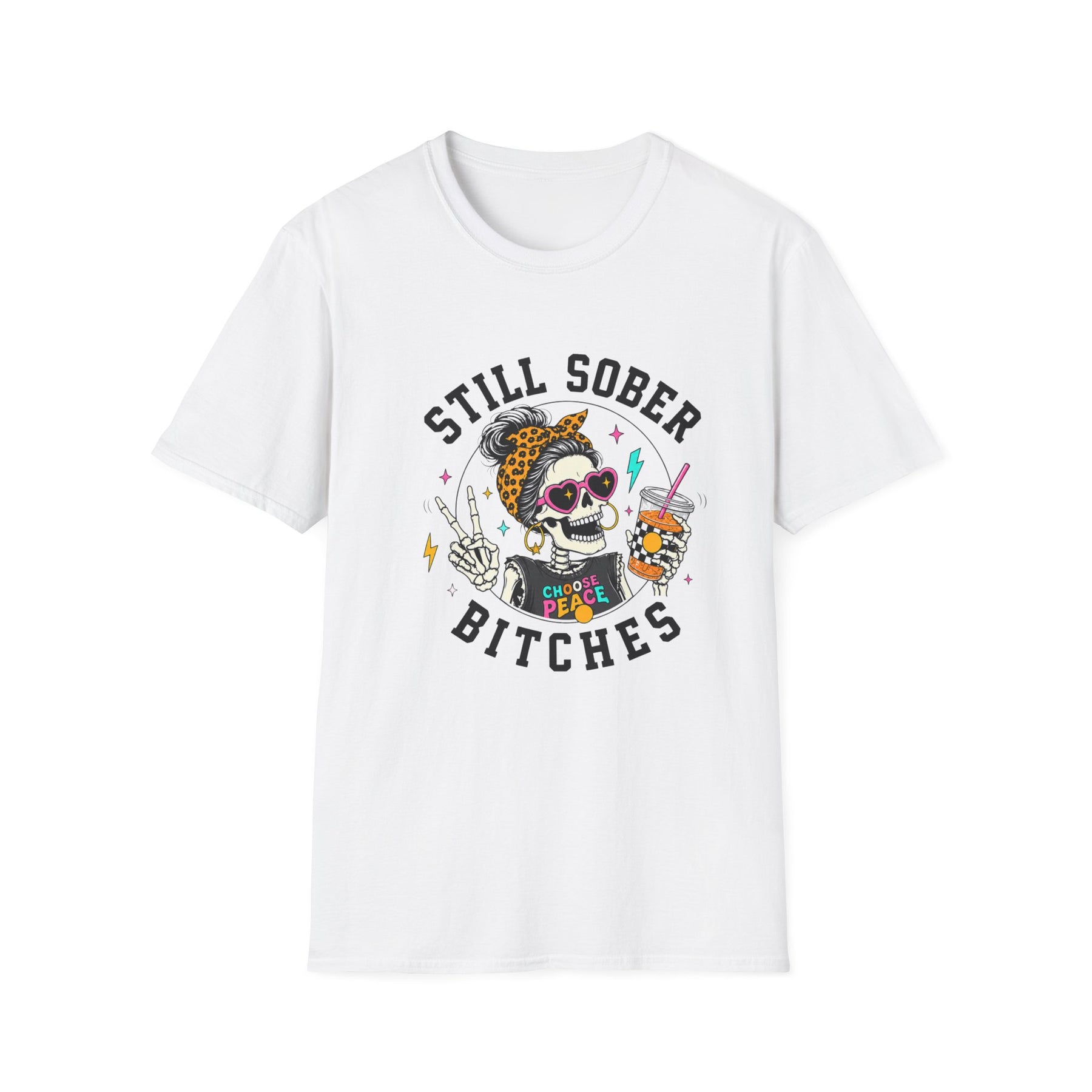Still Sober Bitches Skeleton Coffee Cup Recovery T-Shirt