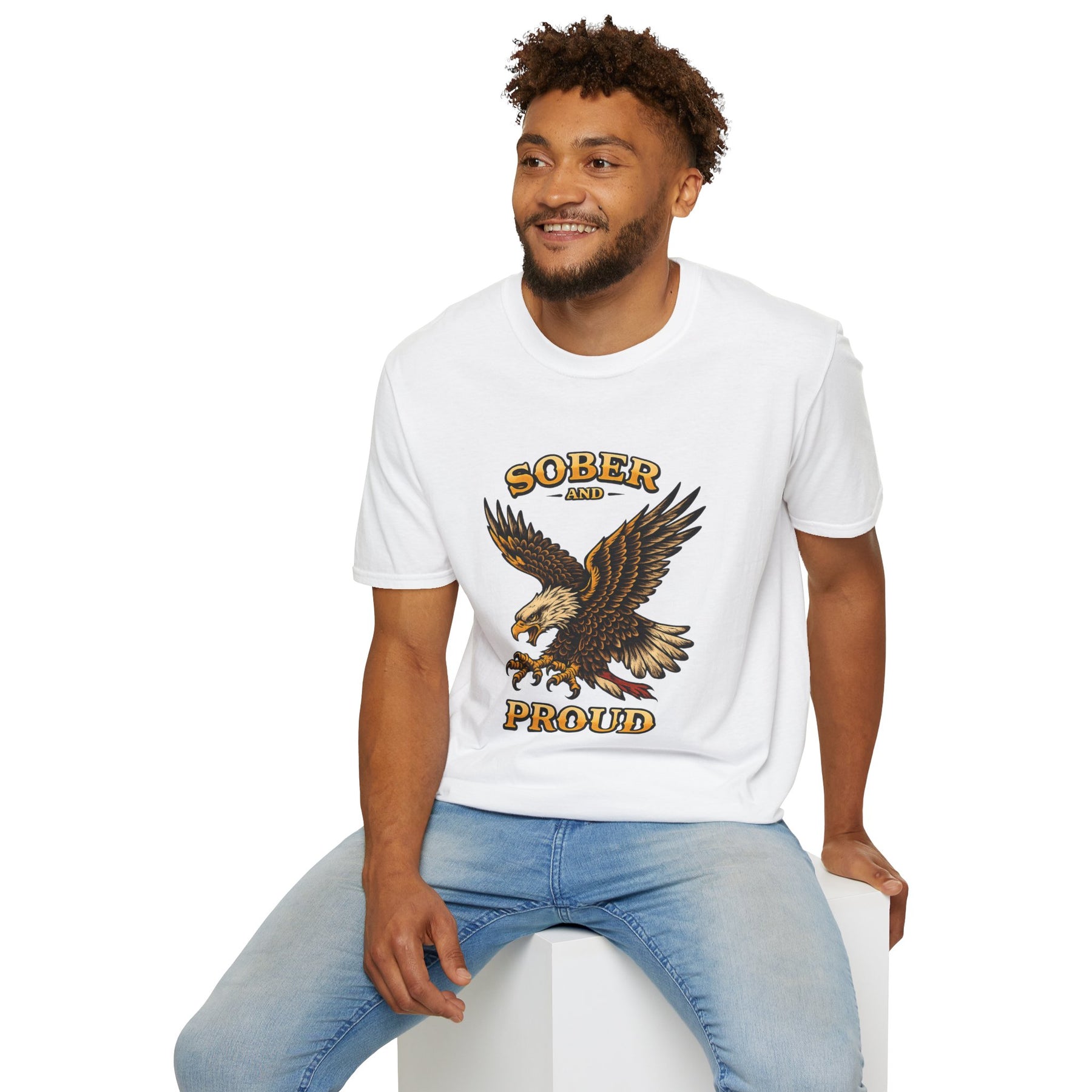Sober and Proud Eagle T-Shirt | Patriotic Recovery Shirt | Vintage Tattoo Style Sobriety Tee | Clean & Sober Apparel