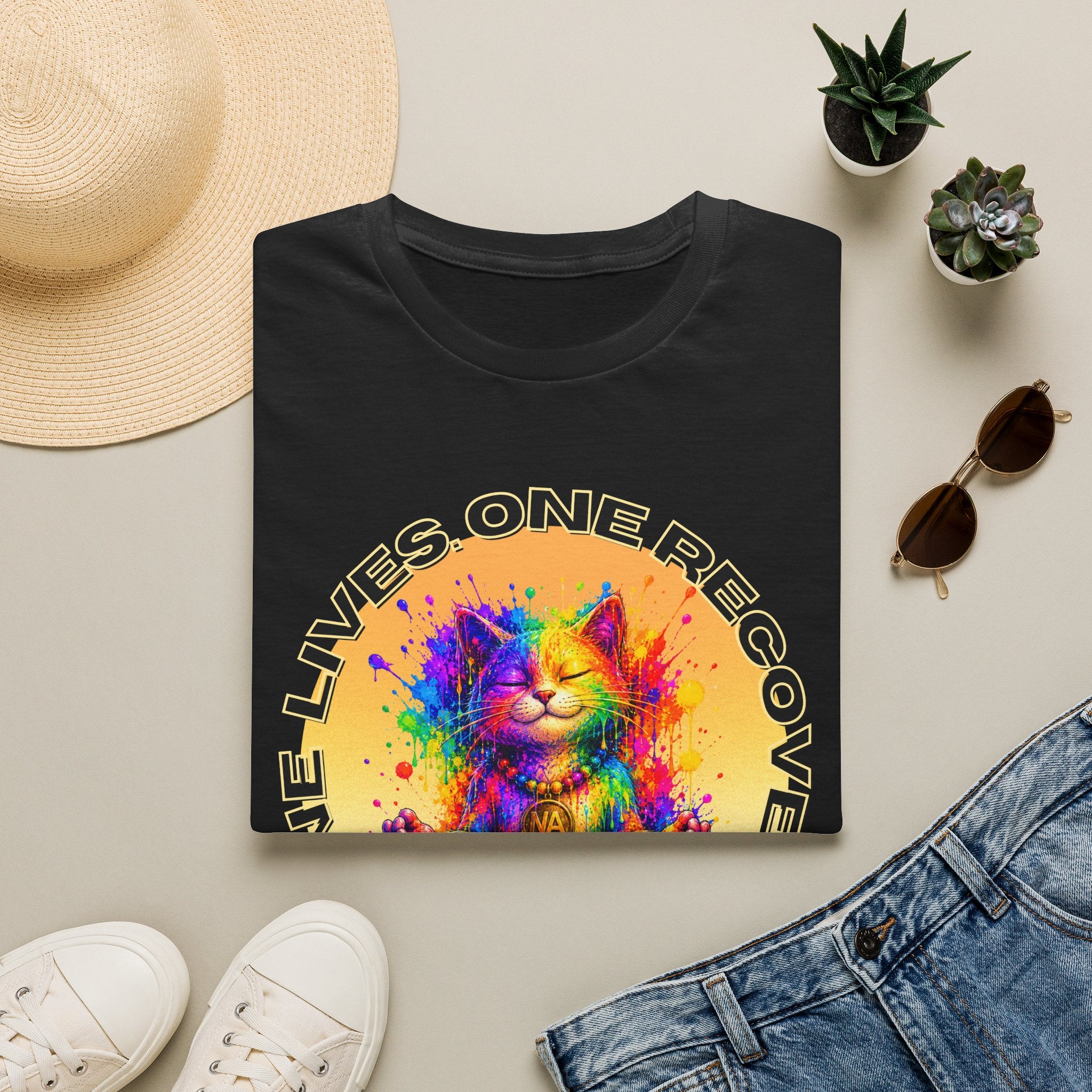 Nine Lives, One Recovery – Meditation Cat Recovery Tee