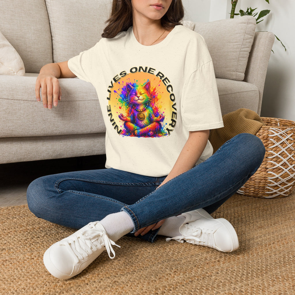 Nine Lives, One Recovery – Meditation Cat Recovery Tee
