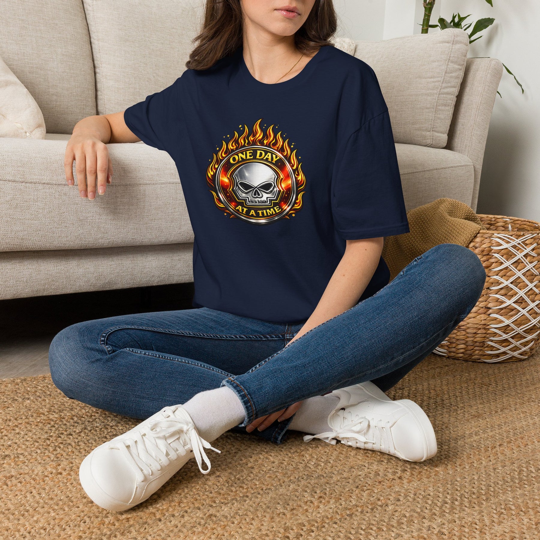 🔥 One Day at a Time Skull Flame Recovery Tee 🔥 – DPR Recovery Tee