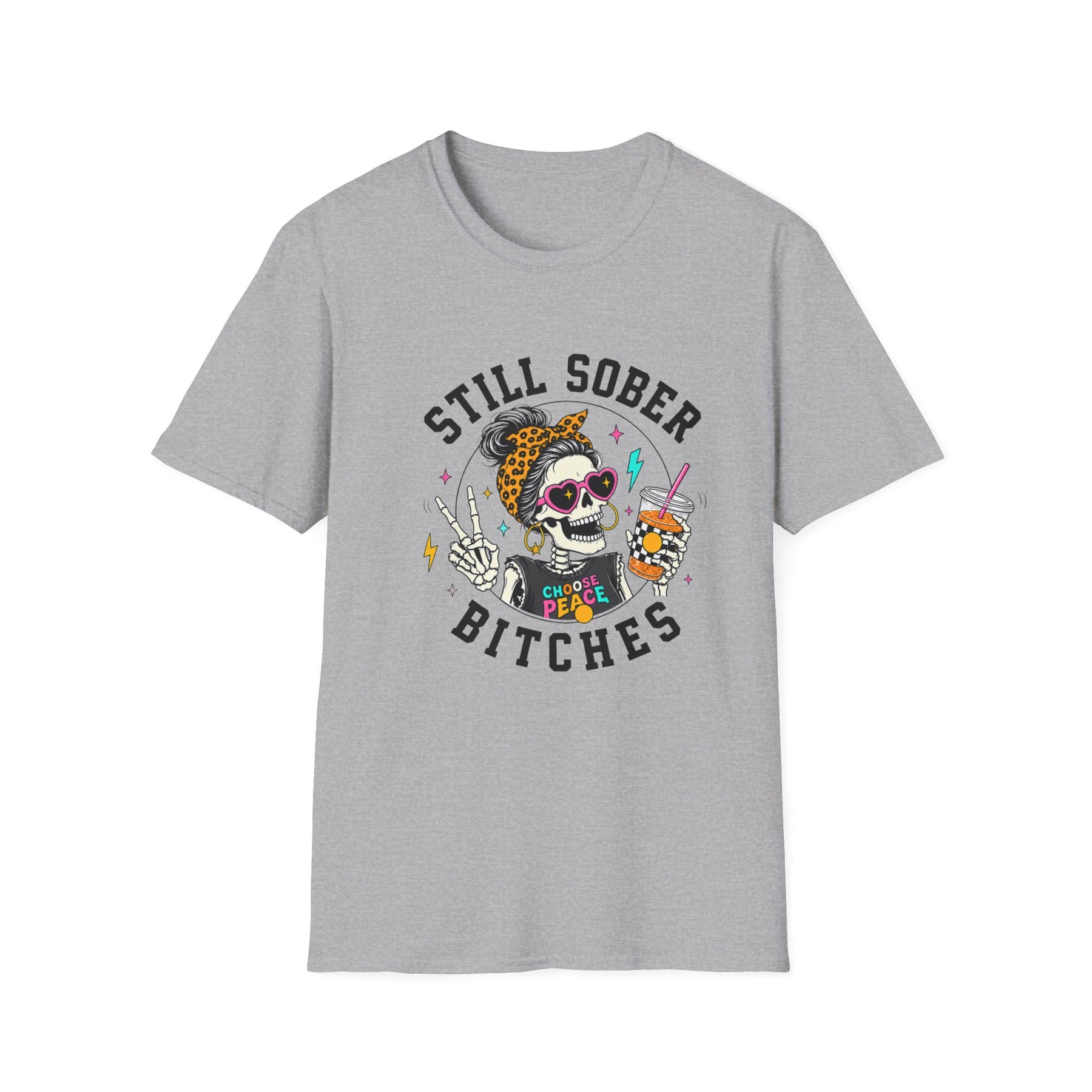 Still Sober Bitches Skeleton Coffee Cup Recovery T-Shirt
