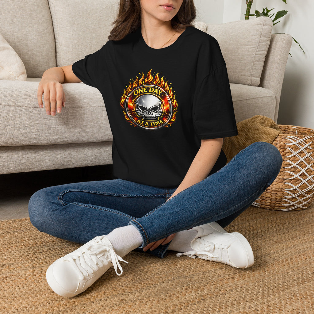 🔥 One Day at a Time Skull Flame Recovery Tee 🔥
