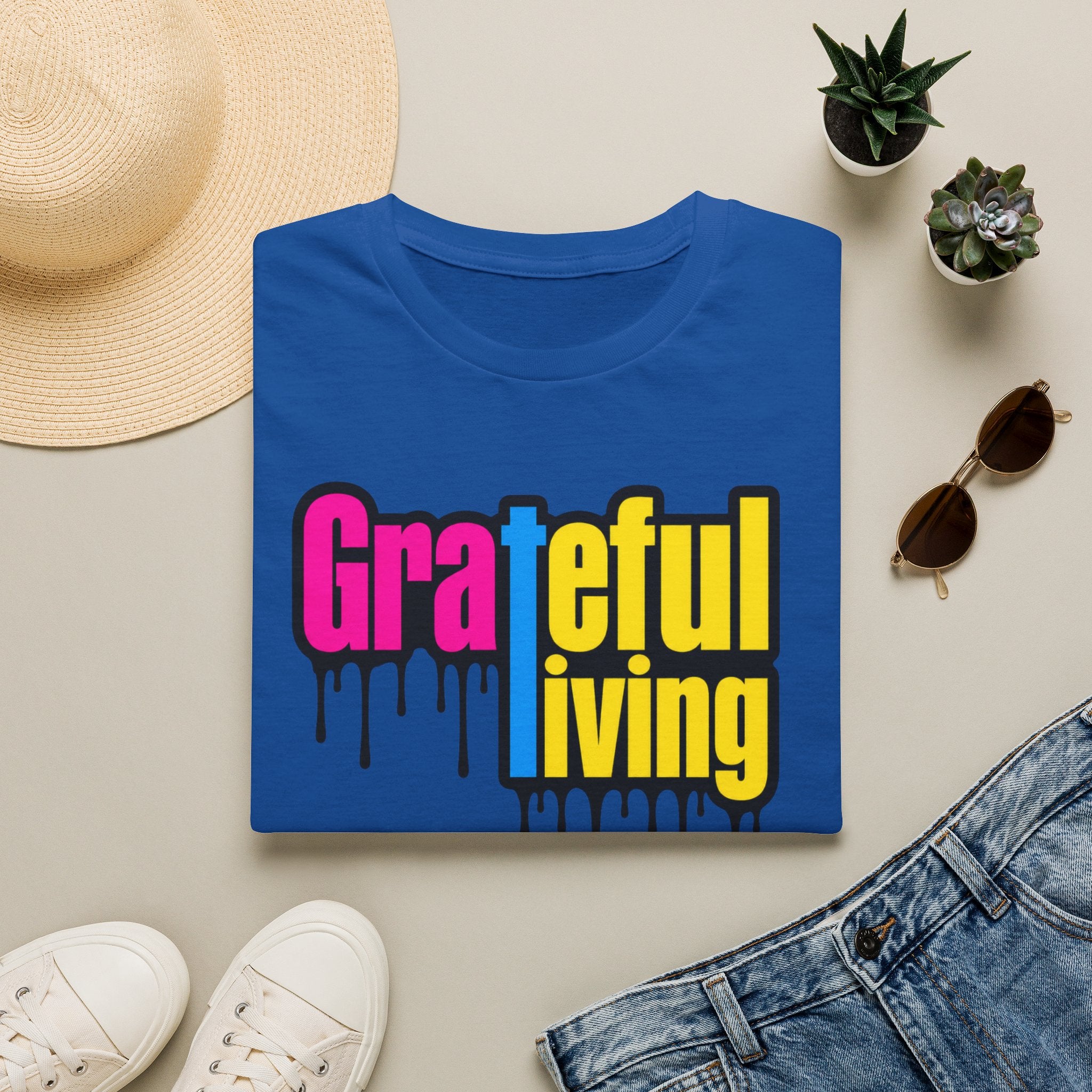 Grateful Living – Neon Drip Recovery Tee