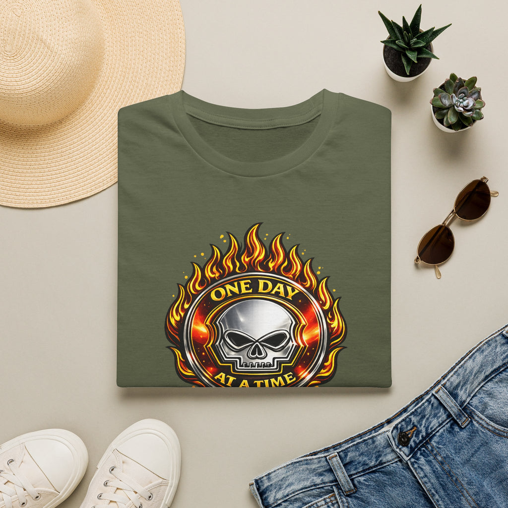 🔥 One Day at a Time Skull Flame Recovery Tee 🔥 – DPR Recovery Tee