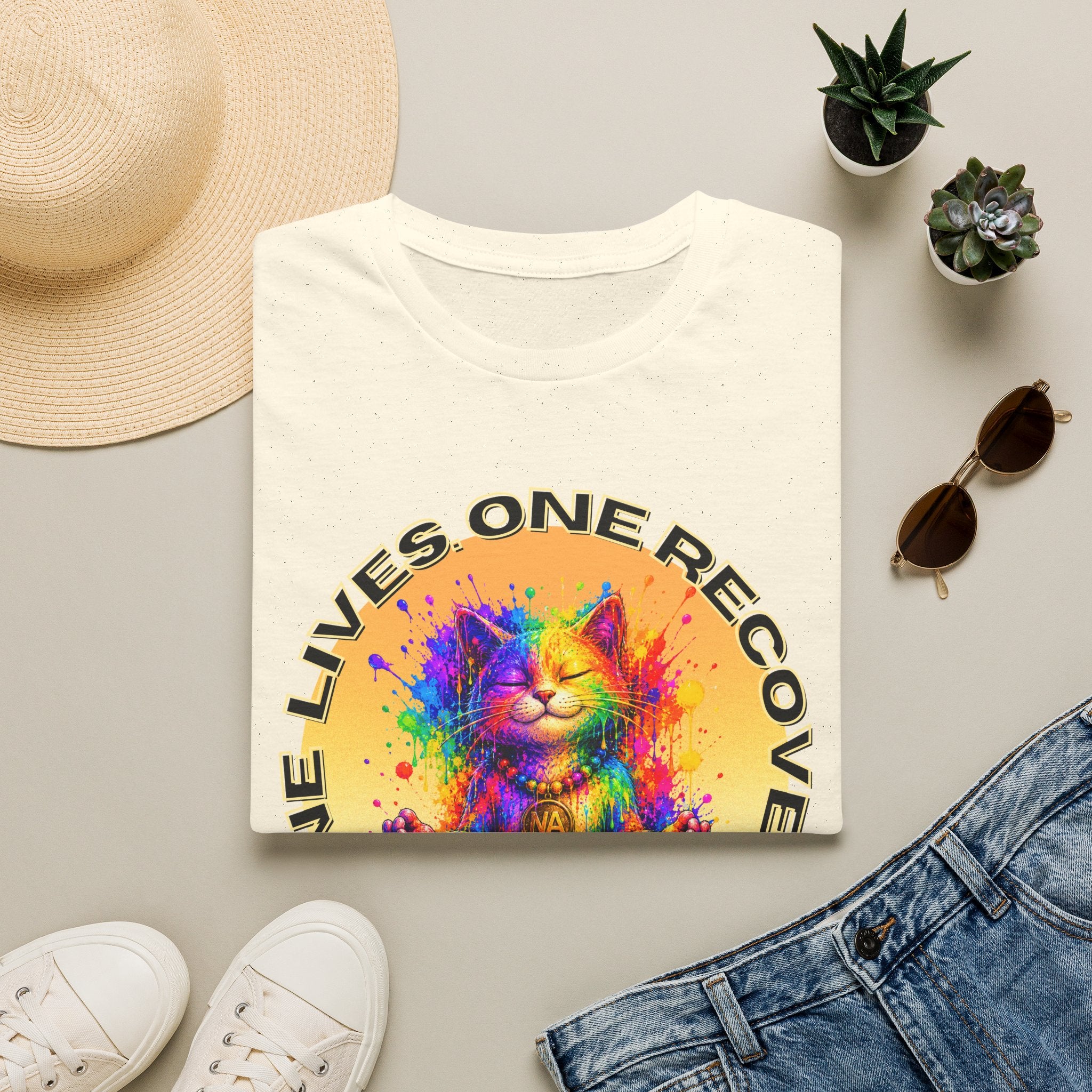Nine Lives, One Recovery – Meditation Cat Recovery Tee