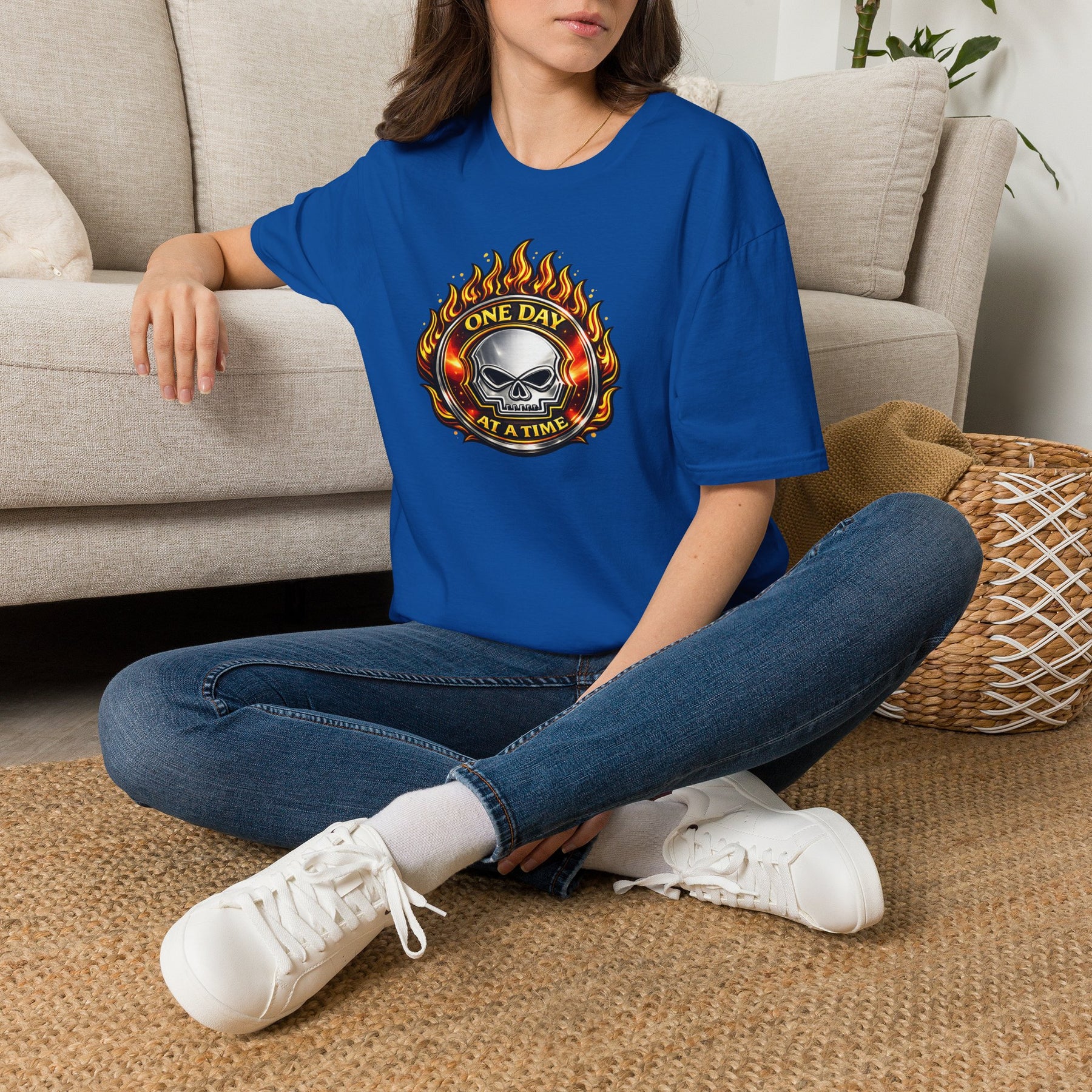 🔥 One Day at a Time Skull Flame Recovery Tee 🔥 – DPR Recovery Tee