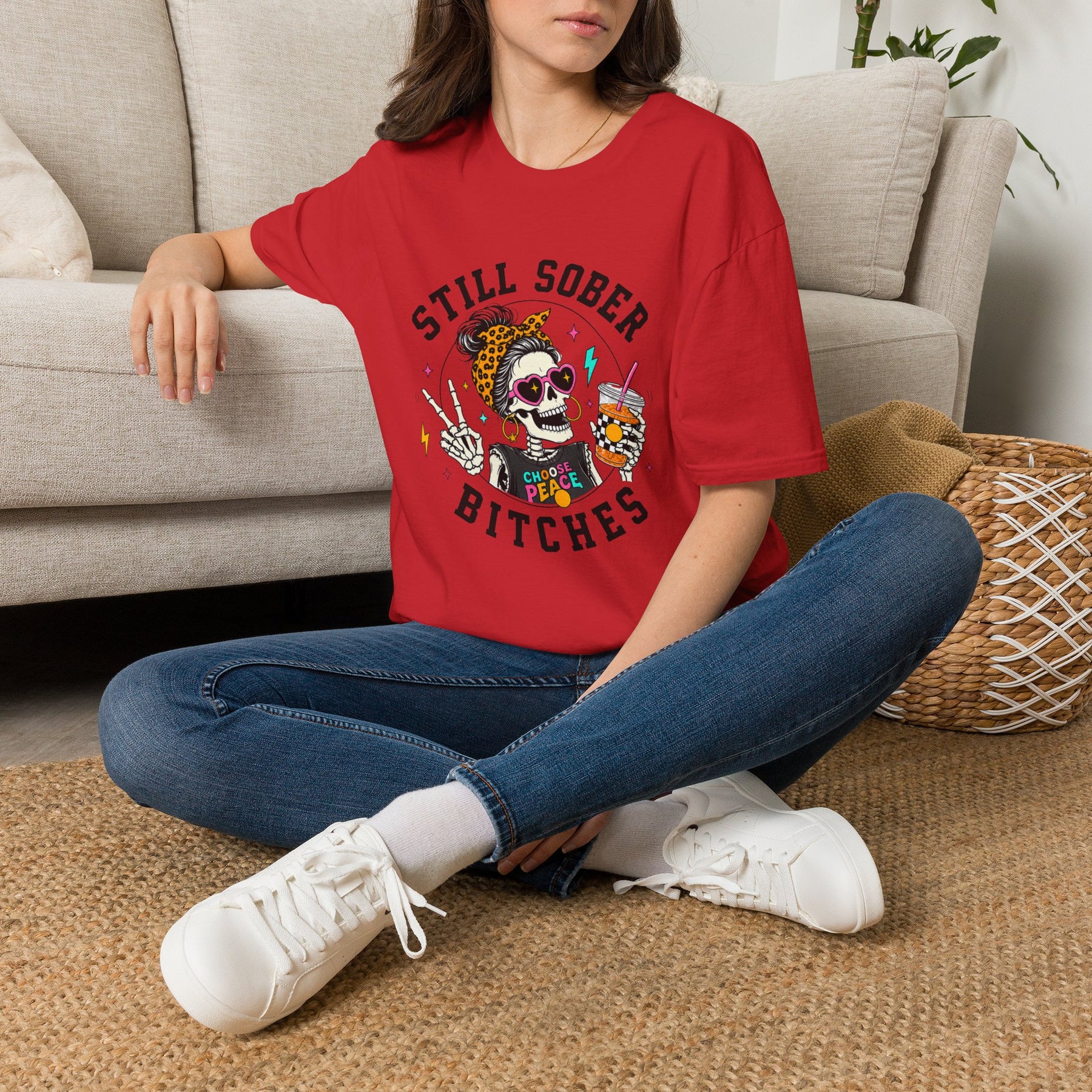 Still Sober Bitches Skeleton Coffee Cup Recovery T-Shirt