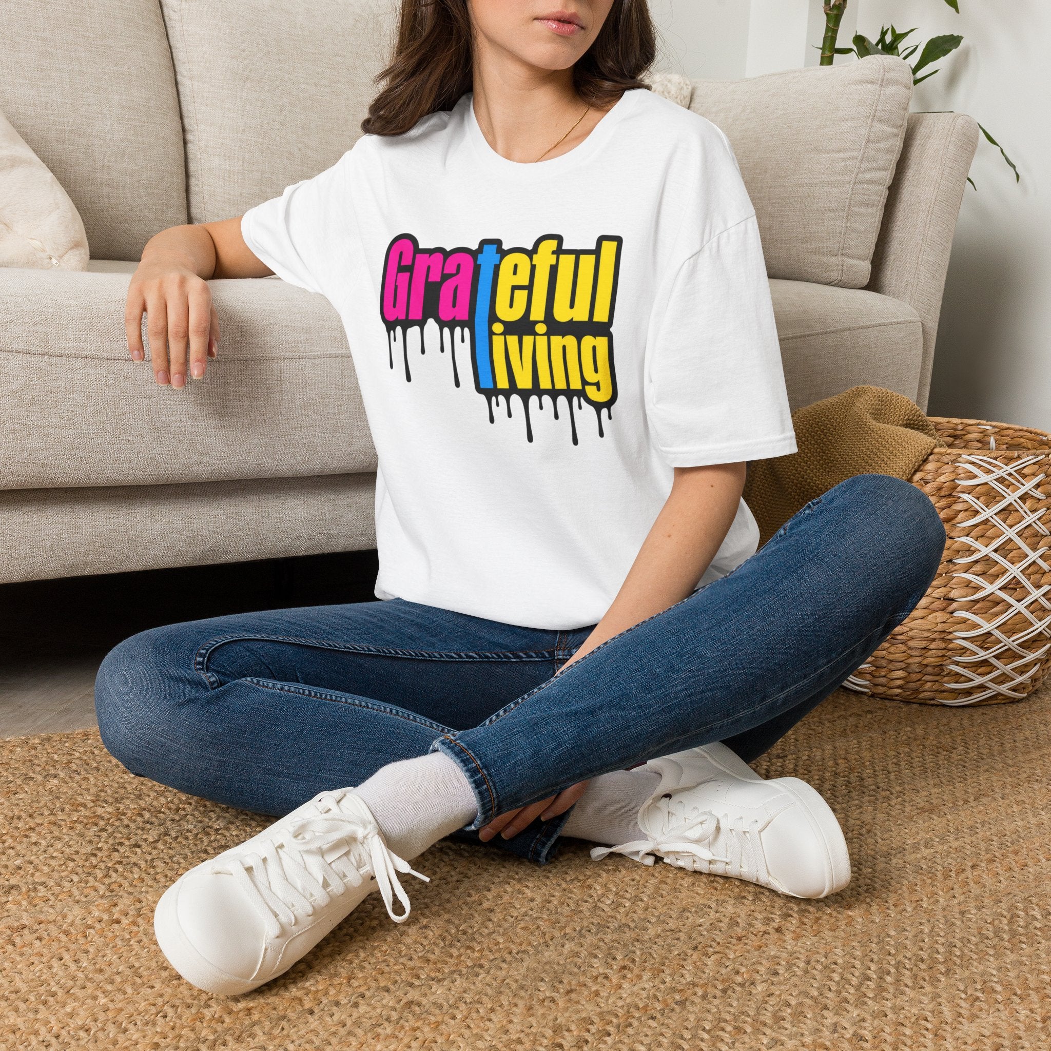 Grateful Living – Neon Drip Recovery Tee