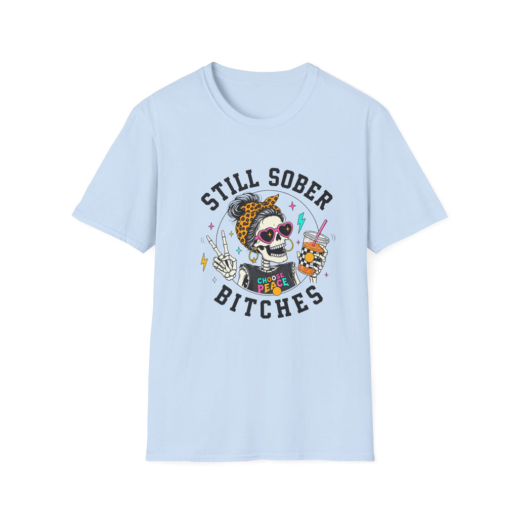Still Sober Bitches Skeleton Coffee Cup Recovery T-Shirt