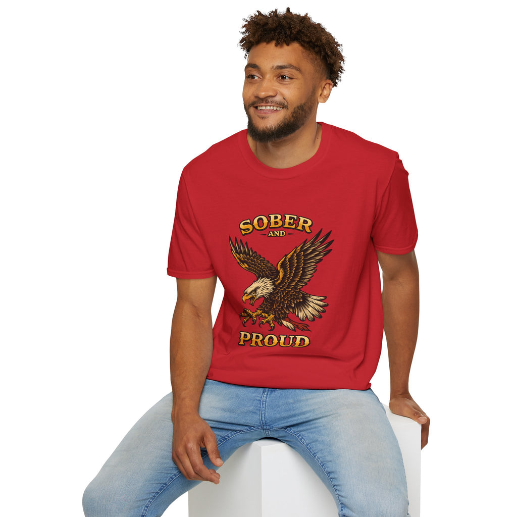 Sober and Proud Eagle T-Shirt | Patriotic Recovery Shirt | Vintage Tattoo Style Sobriety Tee | Clean & Sober Apparel