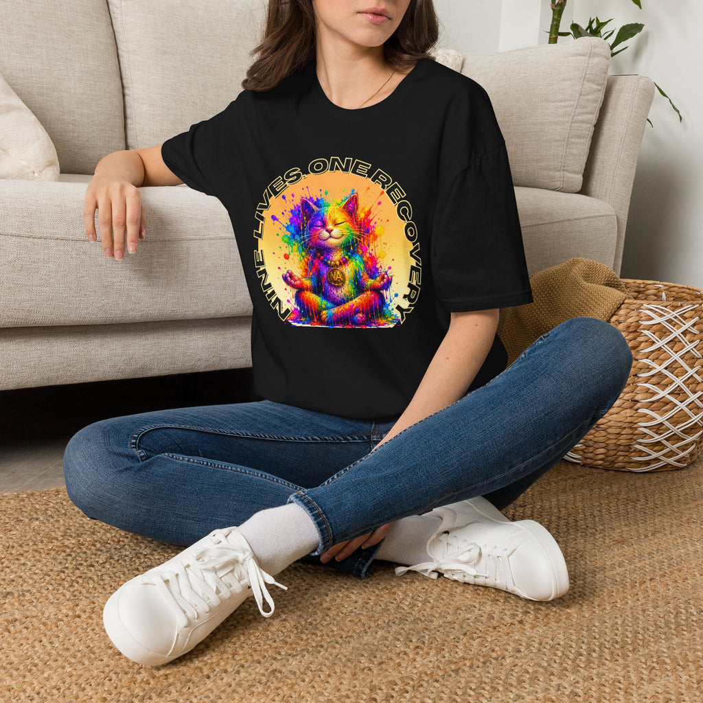 Nine Lives, One Recovery – Meditation Cat Recovery Tee