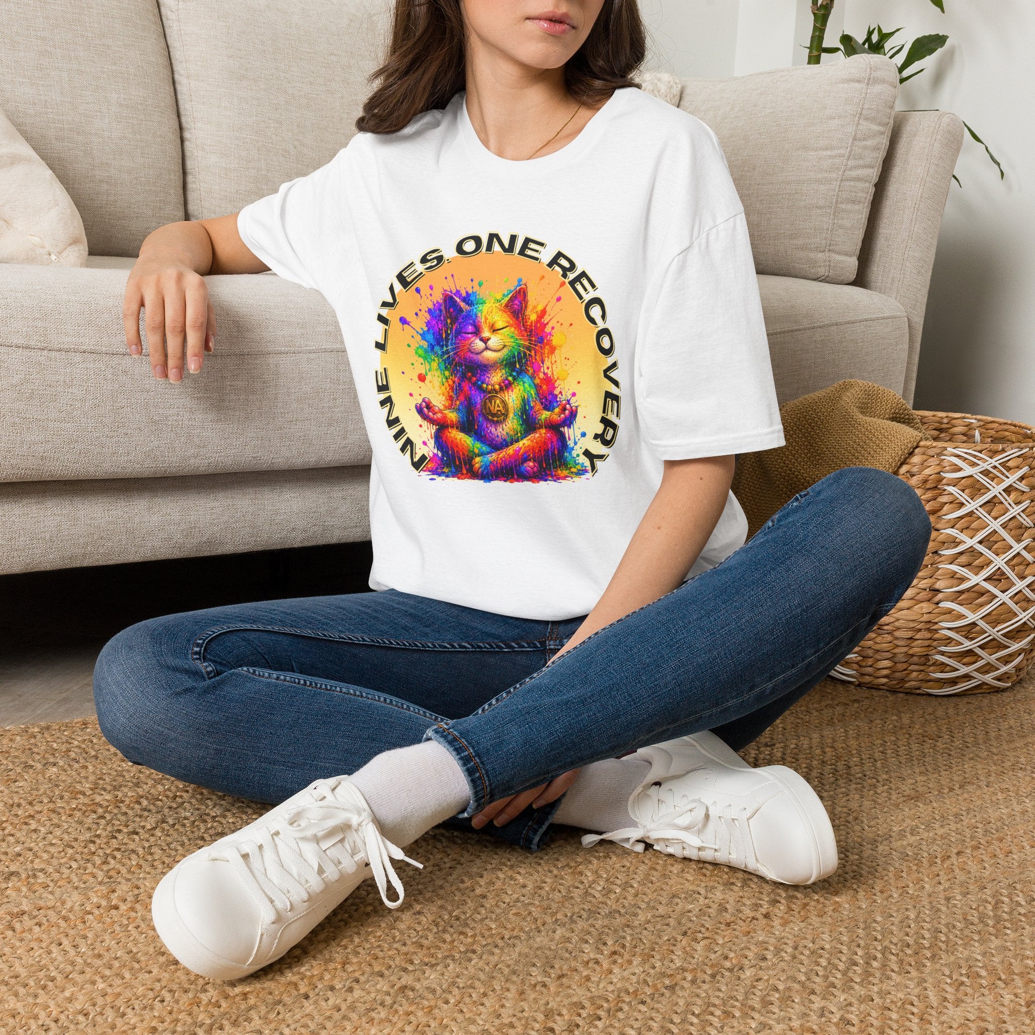 Nine Lives, One Recovery – Meditation Cat Recovery Tee