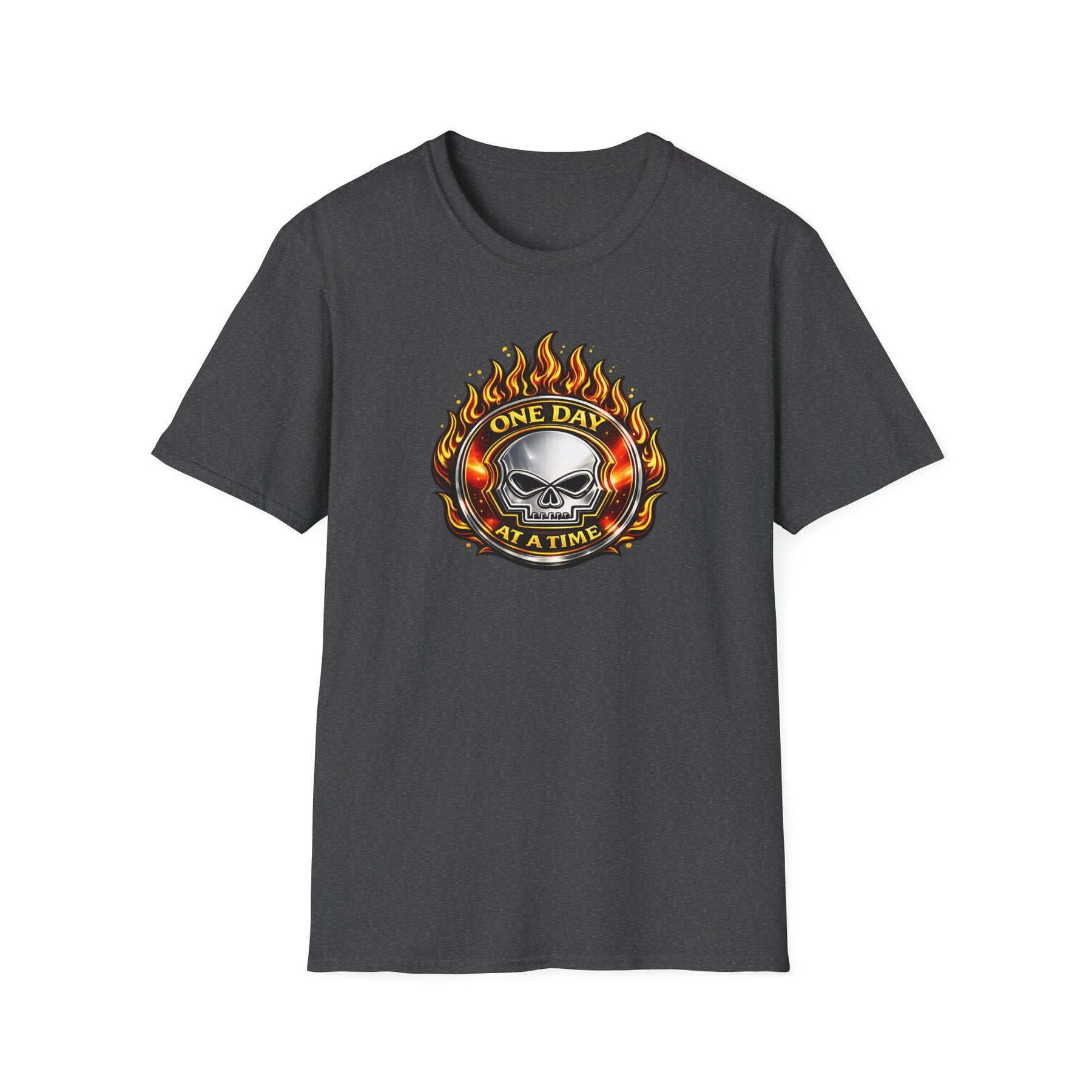 🔥 One Day at a Time Skull Flame Recovery Tee 🔥 – DPR Recovery Tee