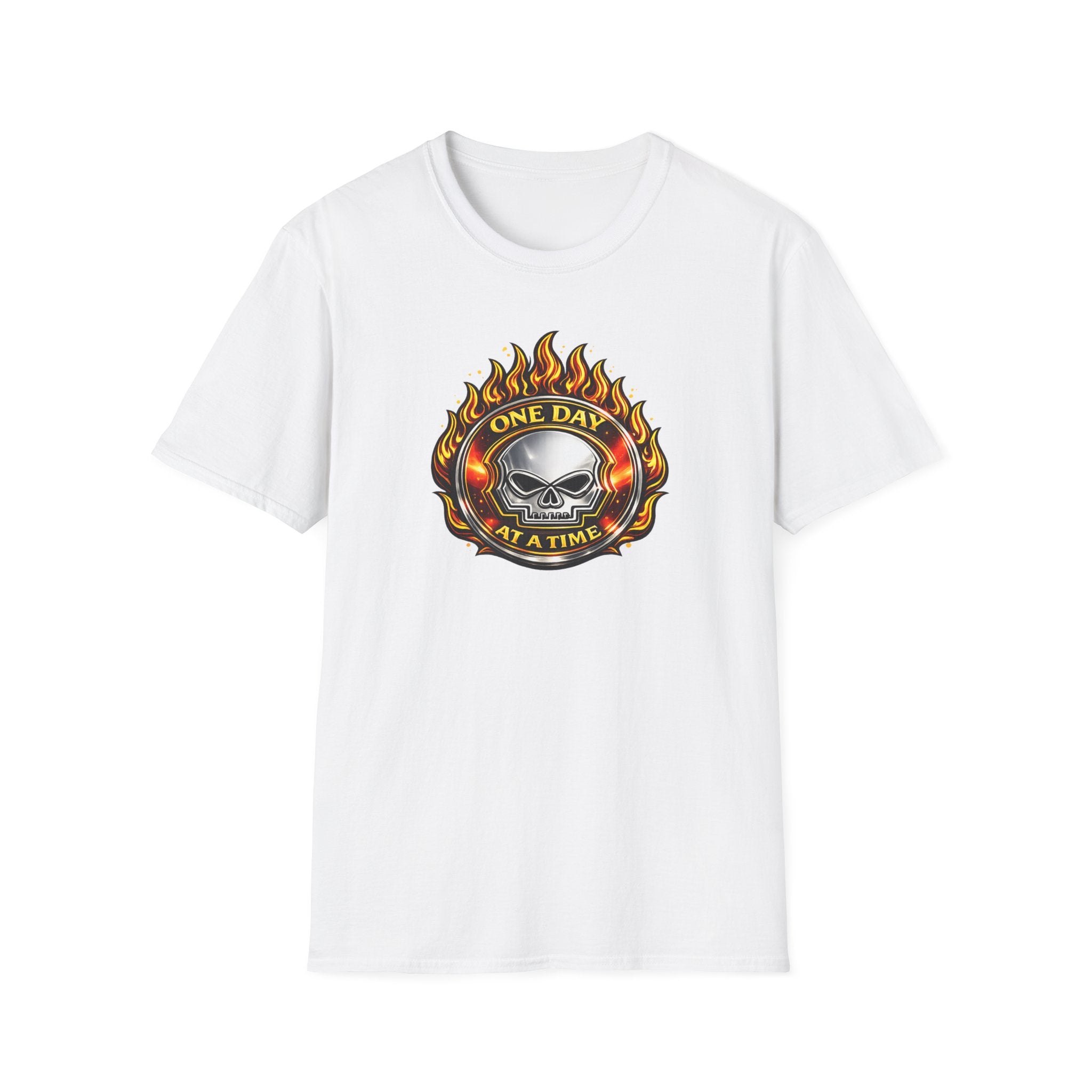 🔥 One Day at a Time Skull Flame Recovery Tee 🔥