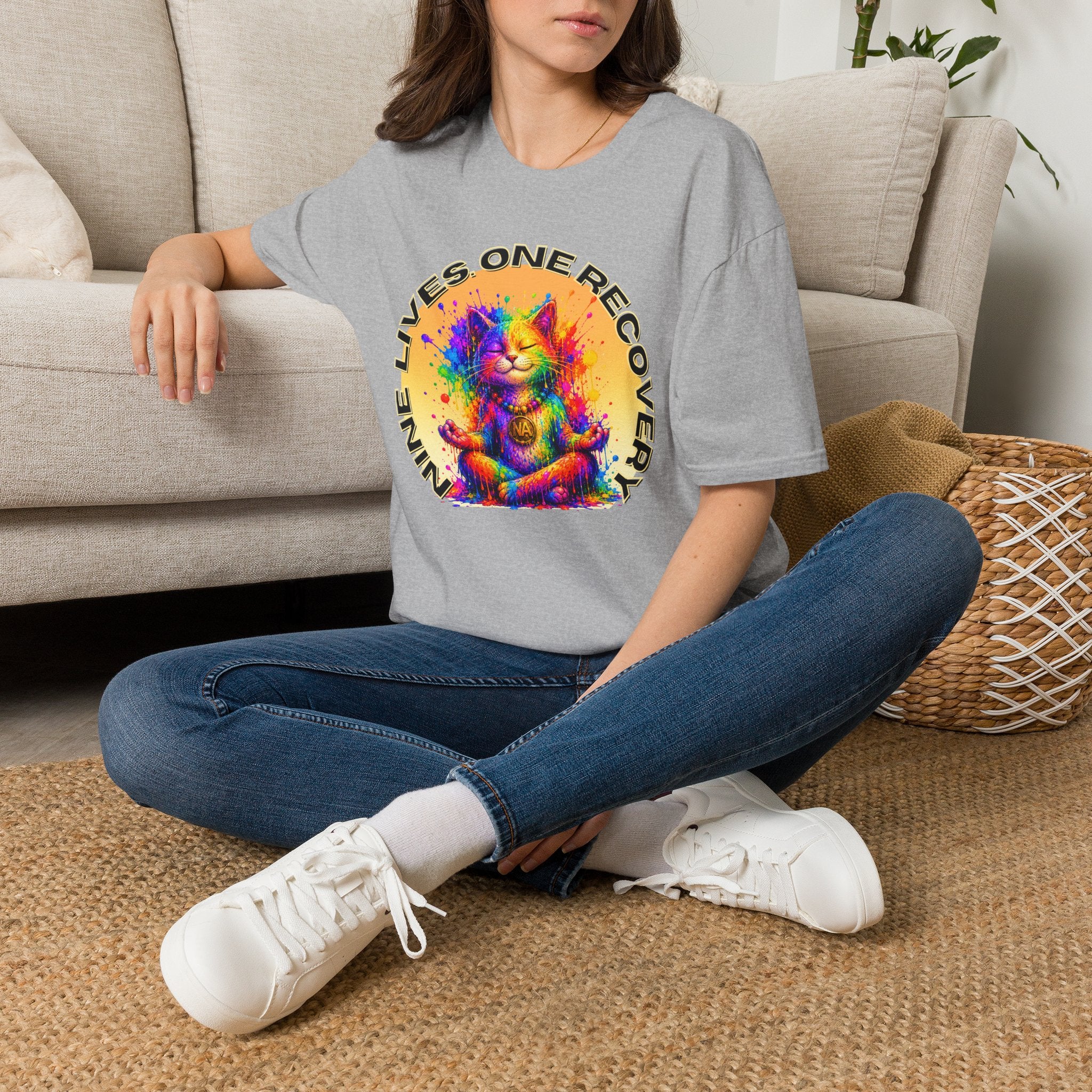 Nine Lives, One Recovery – Meditation Cat Recovery Tee