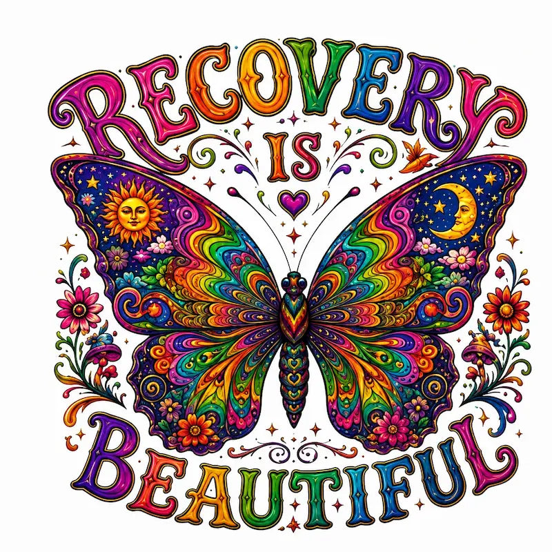Recovery Is Beautiful Butterfly Tee – front view | DPR Recovery Tees